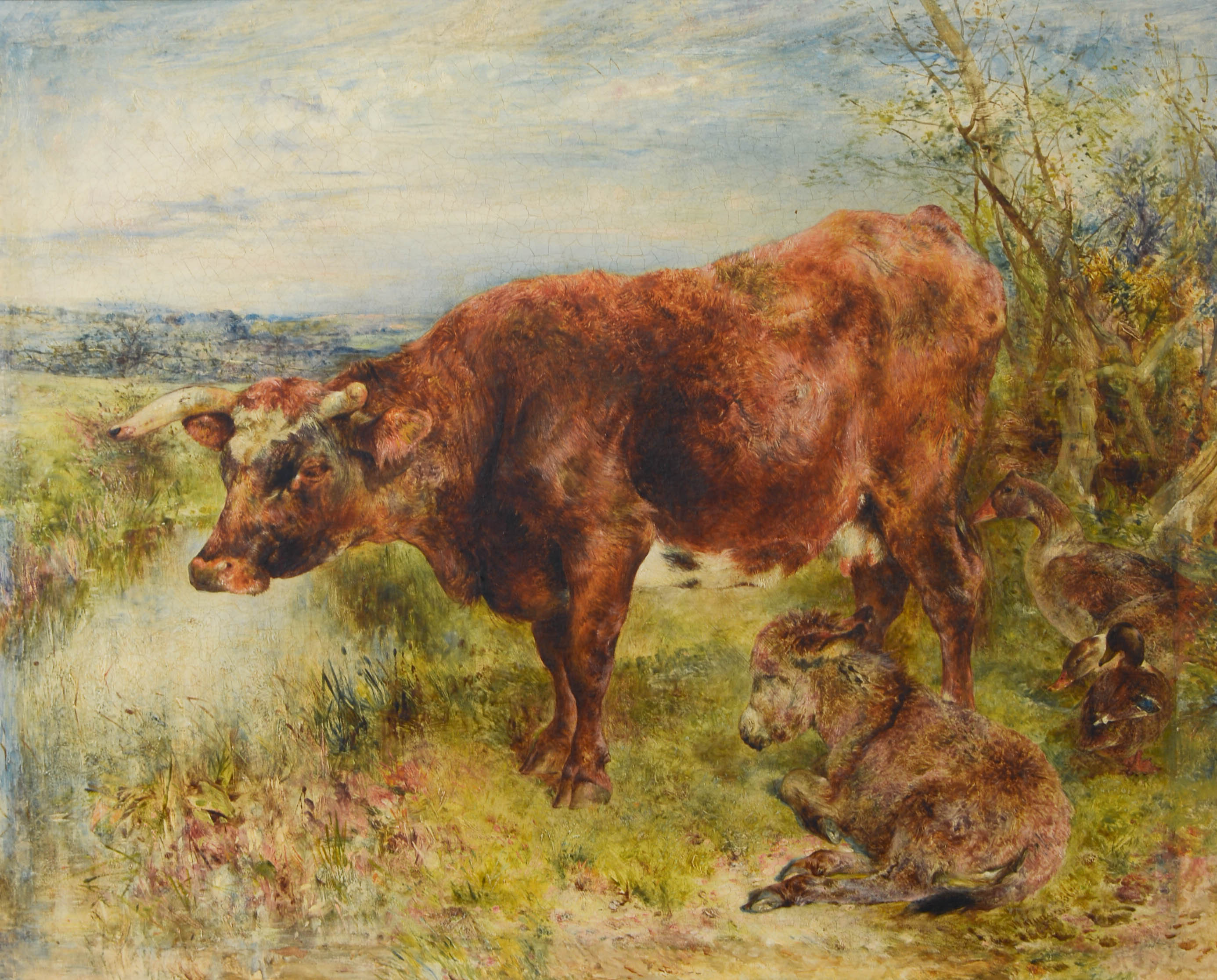 WILLIAM HUGGINS. Ko med kalv i beteslandskap, olja på duk, England, 1867.