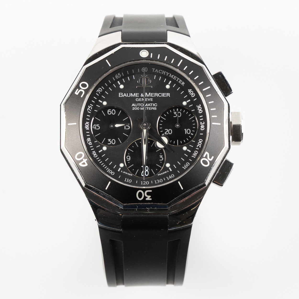 BAUME MERCIER, Riviera (200 meters), "Tachymeter", kronograf, armbandsur, 43 mm, stål, ca 2010.