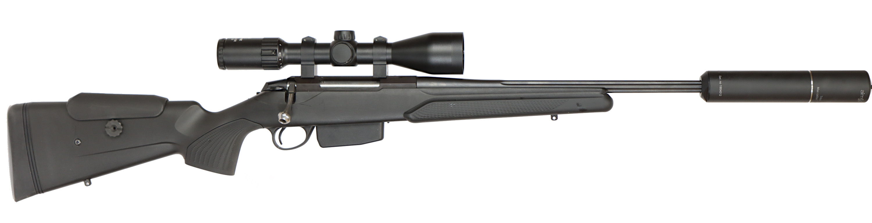 KULGEVÄR MED LJUDDÄMPARE, fabrikat Tikka, modell T3x Lite Jaktia Edition, kaliber .308W, tillv.nr X60122, se-nr SE3044447.