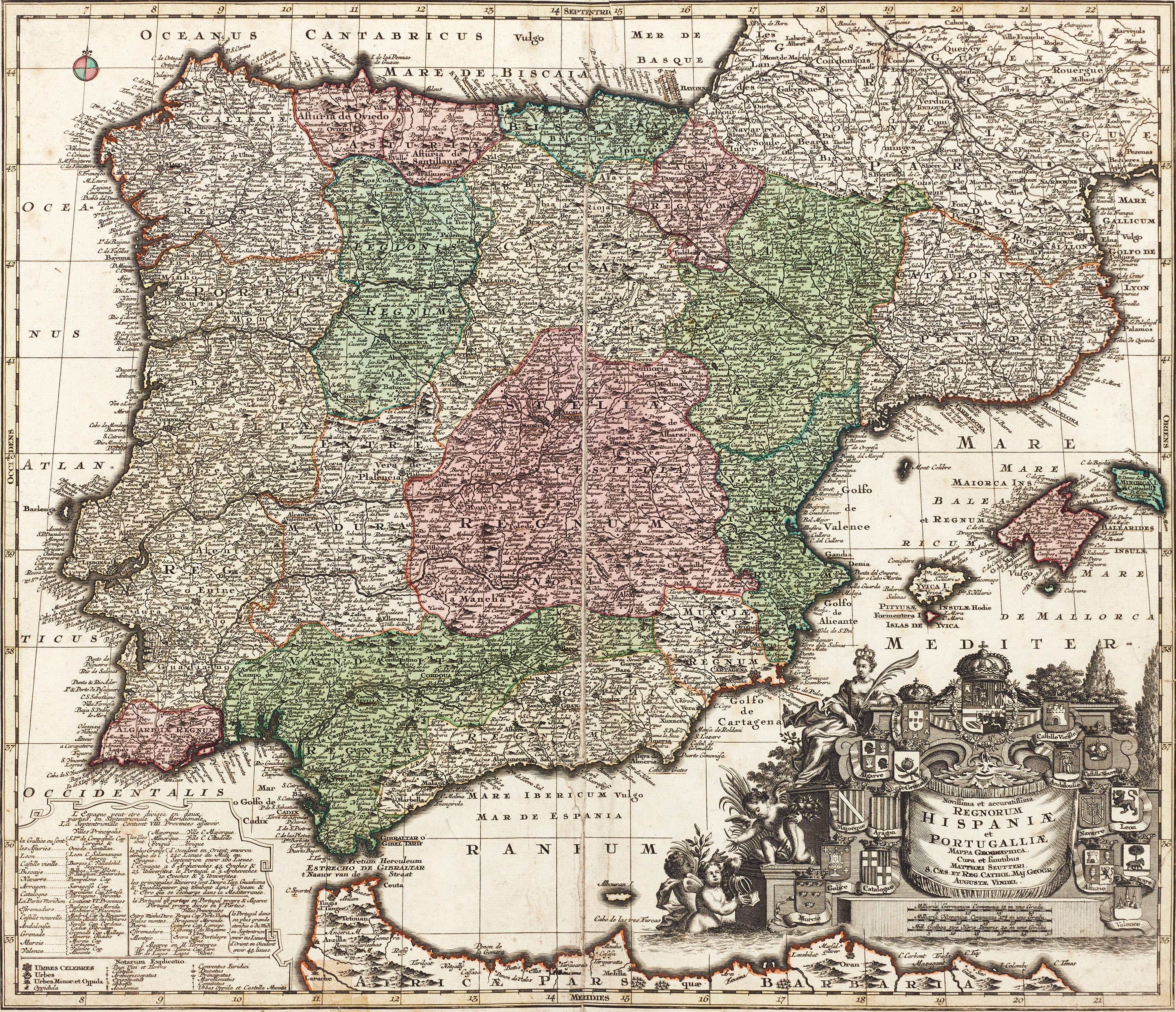 SEUTTER, Novissima et accuratissima Regnorum Hispaniæ et Portugalliæ, ca 1740.