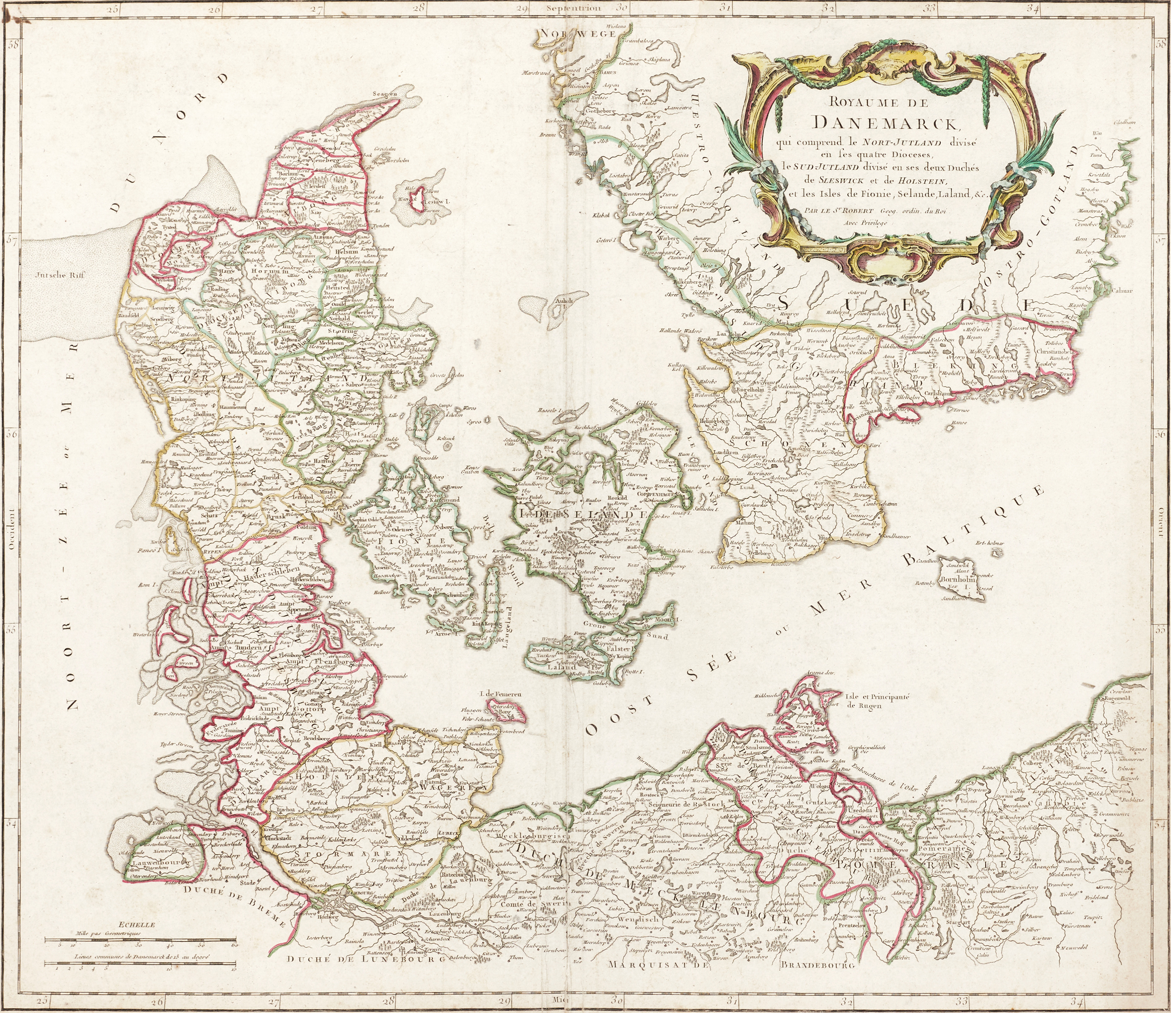 ROBERT DE VAUGONDY, Royaume de Danemarck, ca 1750.