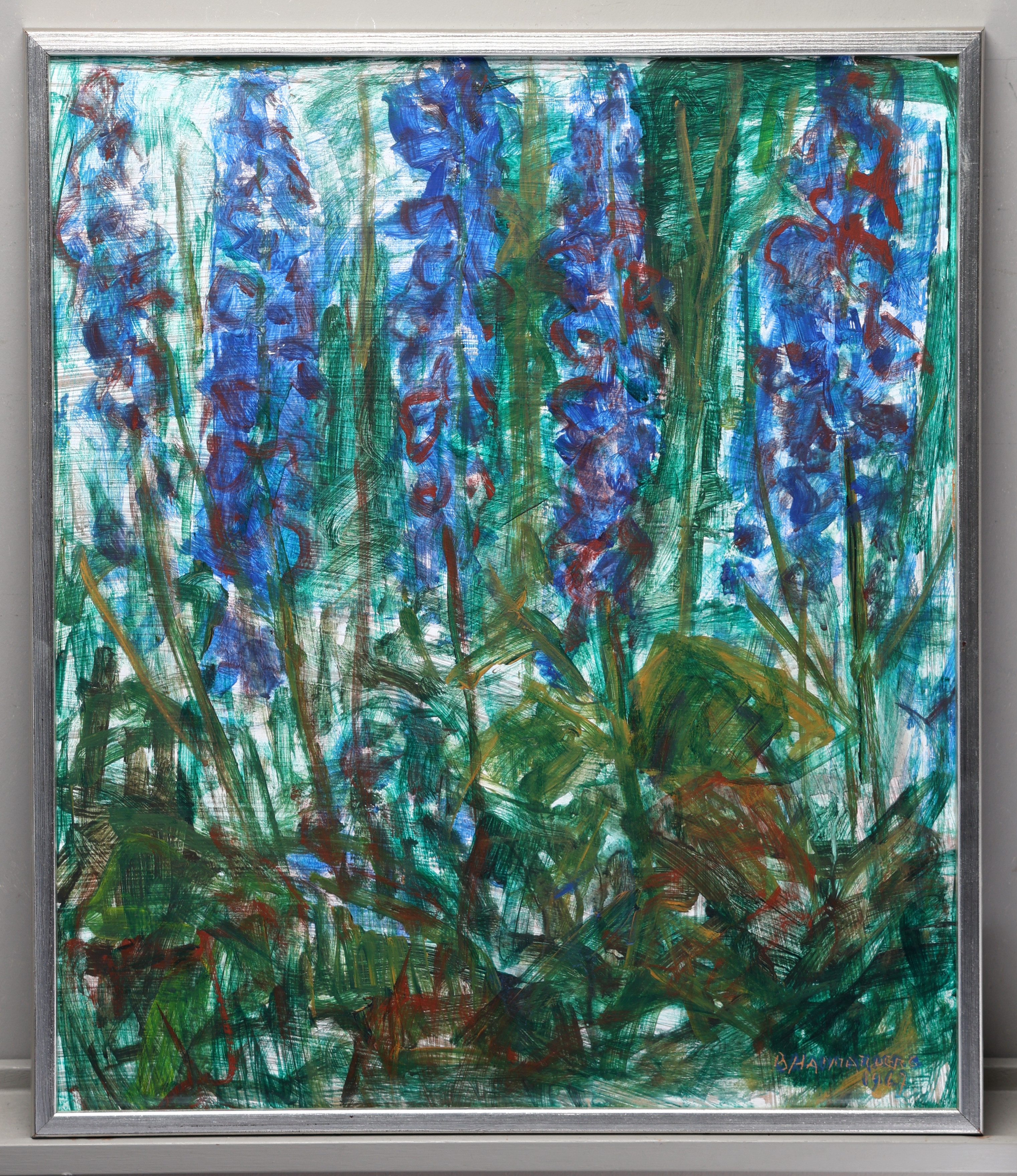 BERTIL HAMMARBERG. Olja på pannå, blomstermotiv, signerad, daterad 1967.