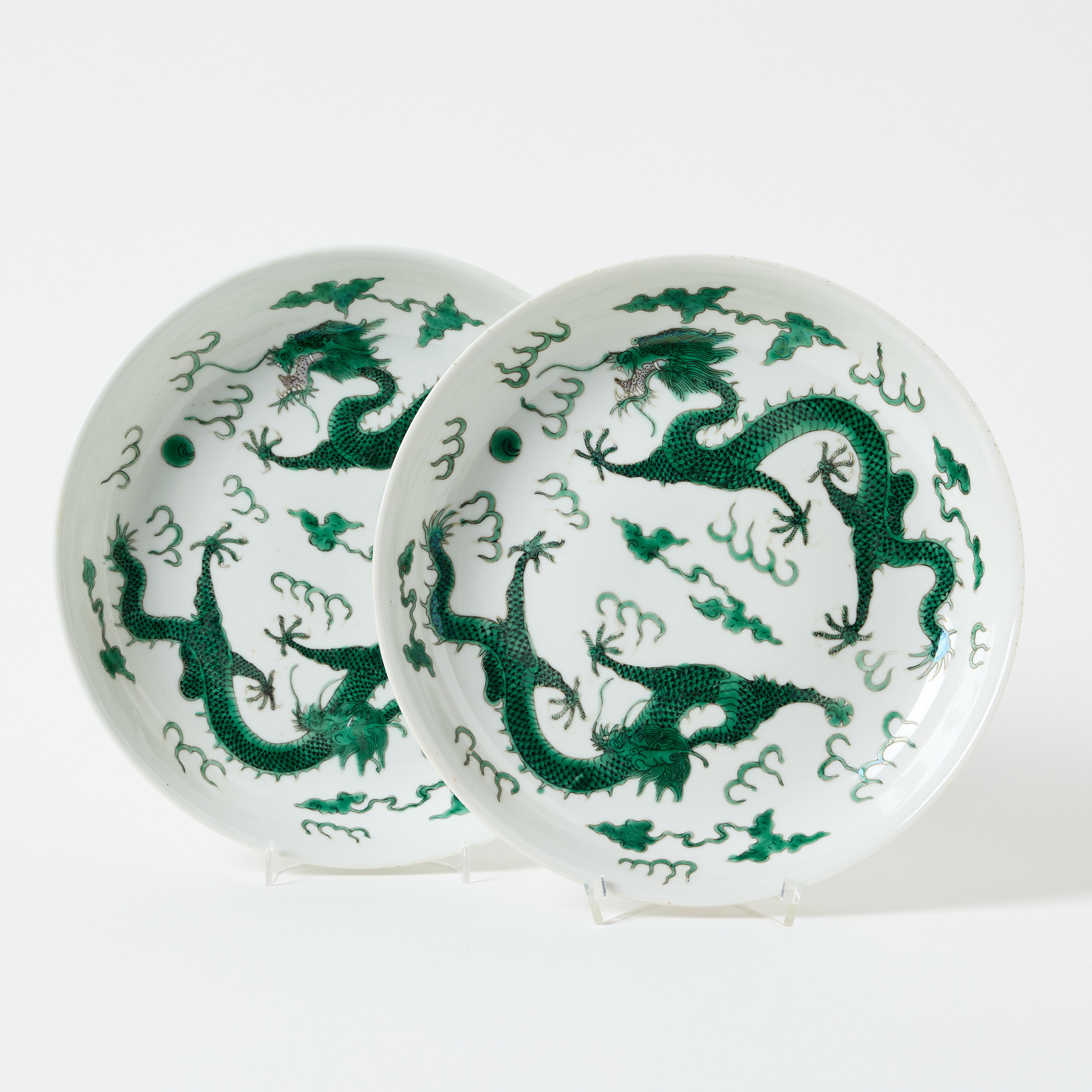 A Pair of Chinese Green Dragon Dishes.