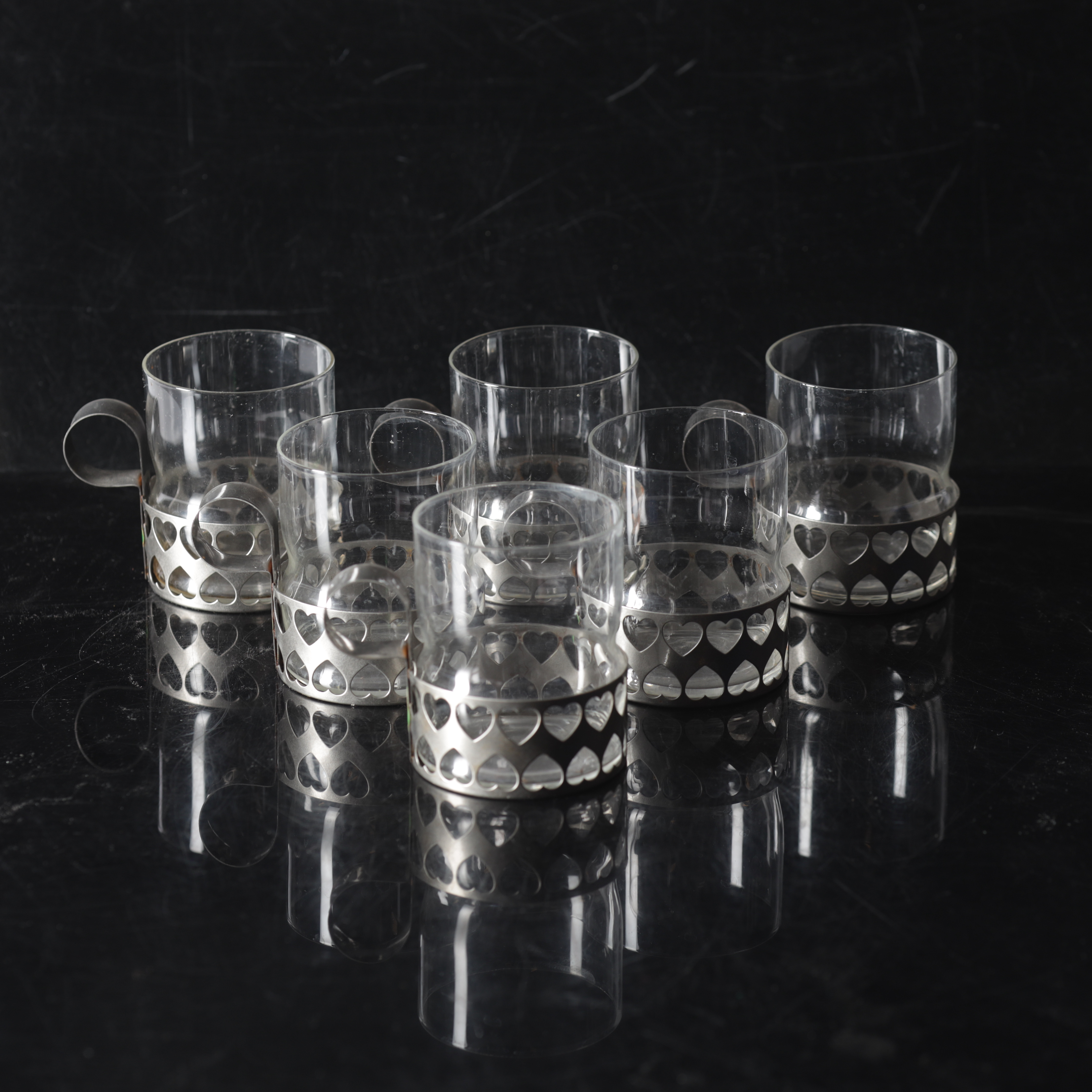 TEGLAS, 6 st, glas och metall, Landstingets verkstäder Västerås, 1900-tal.