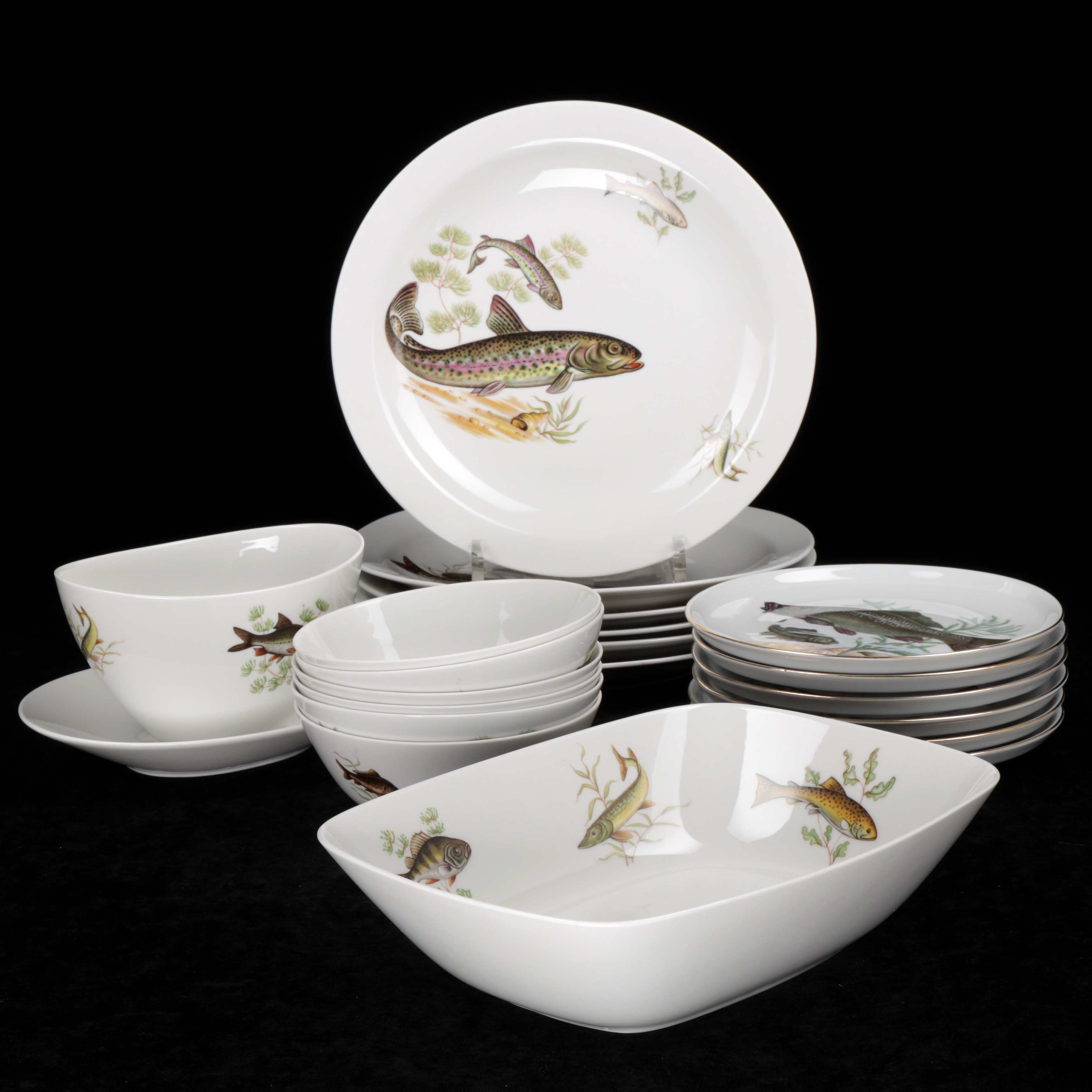 FISKSERVIS, 20 delar, Rörstrand, 1900-talets andra hälft.