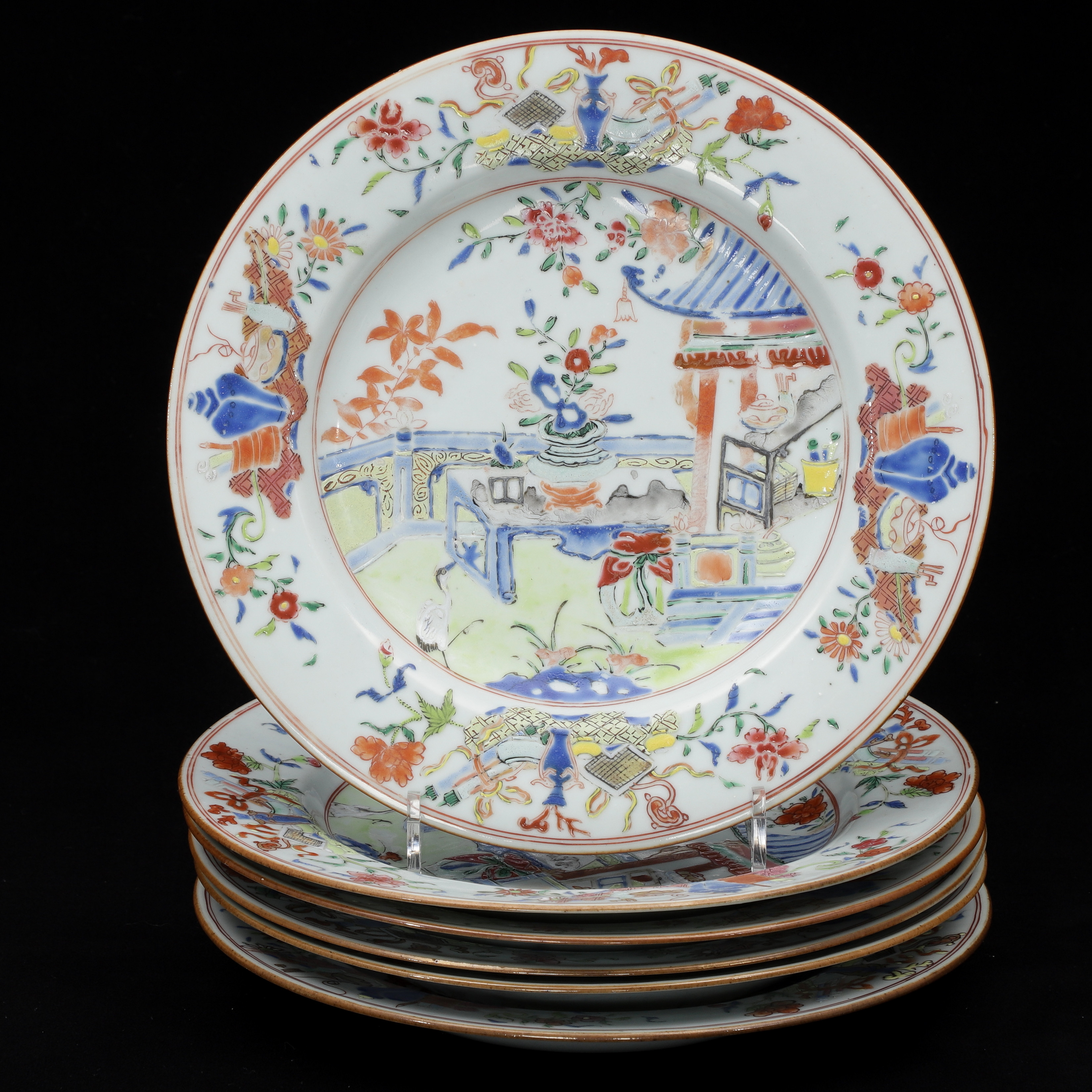 TALLRIKAR, 6 st, porslin, 1700-talets första hälft.