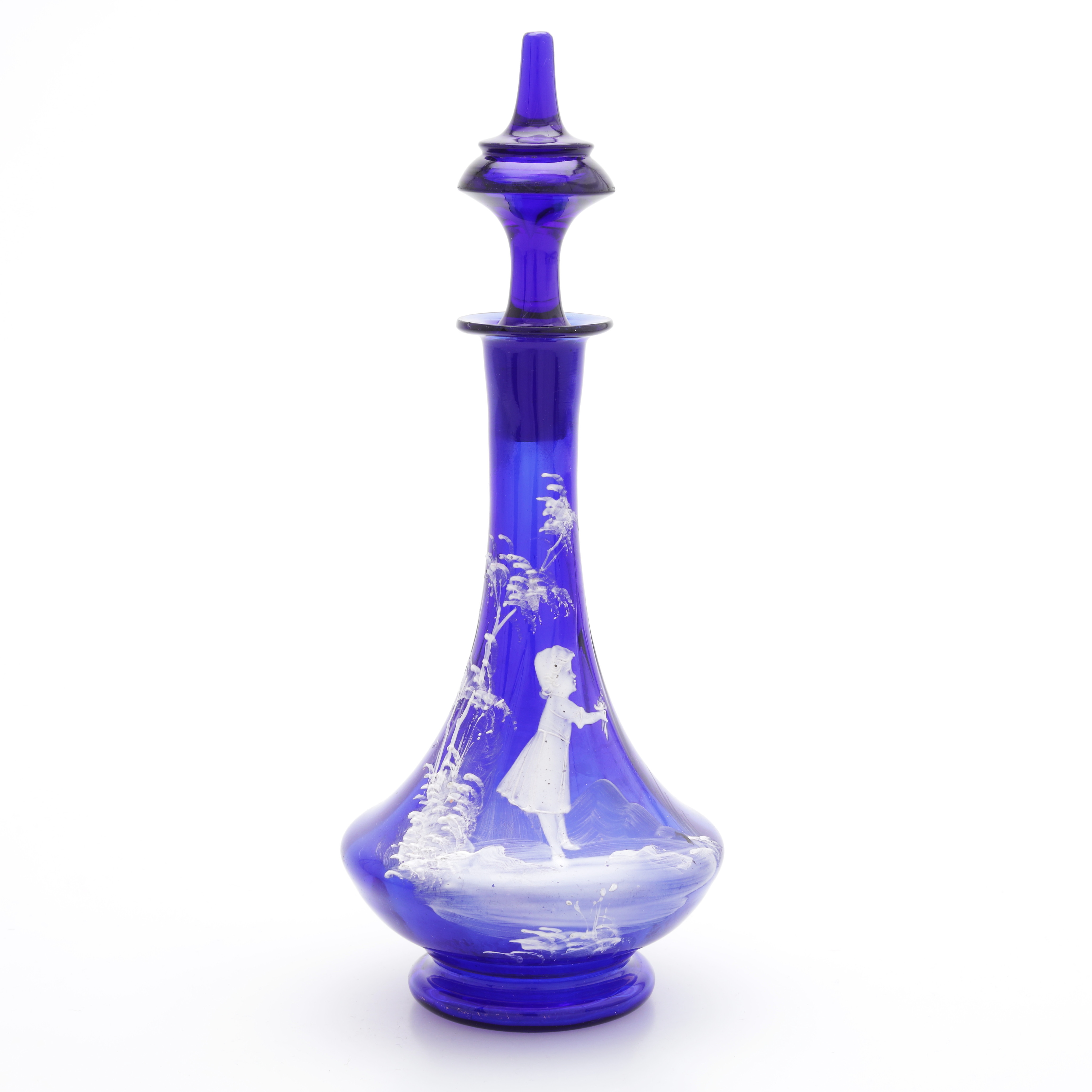 KARAFFIN, glas, Mary Gregory dekor, 1900-tal.