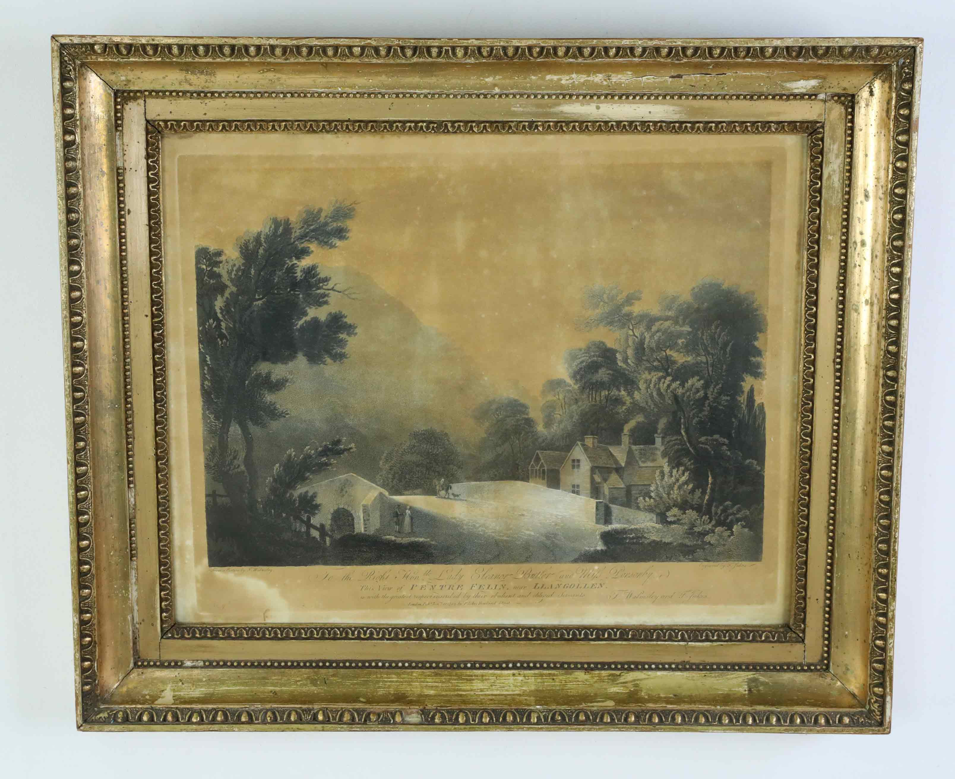 THOMAS WALMSLEY (1763-1806). Efter, gravyr, " Pentre Felin, near Llan Gollen" signerad i gravyren, 17/1800-tal.