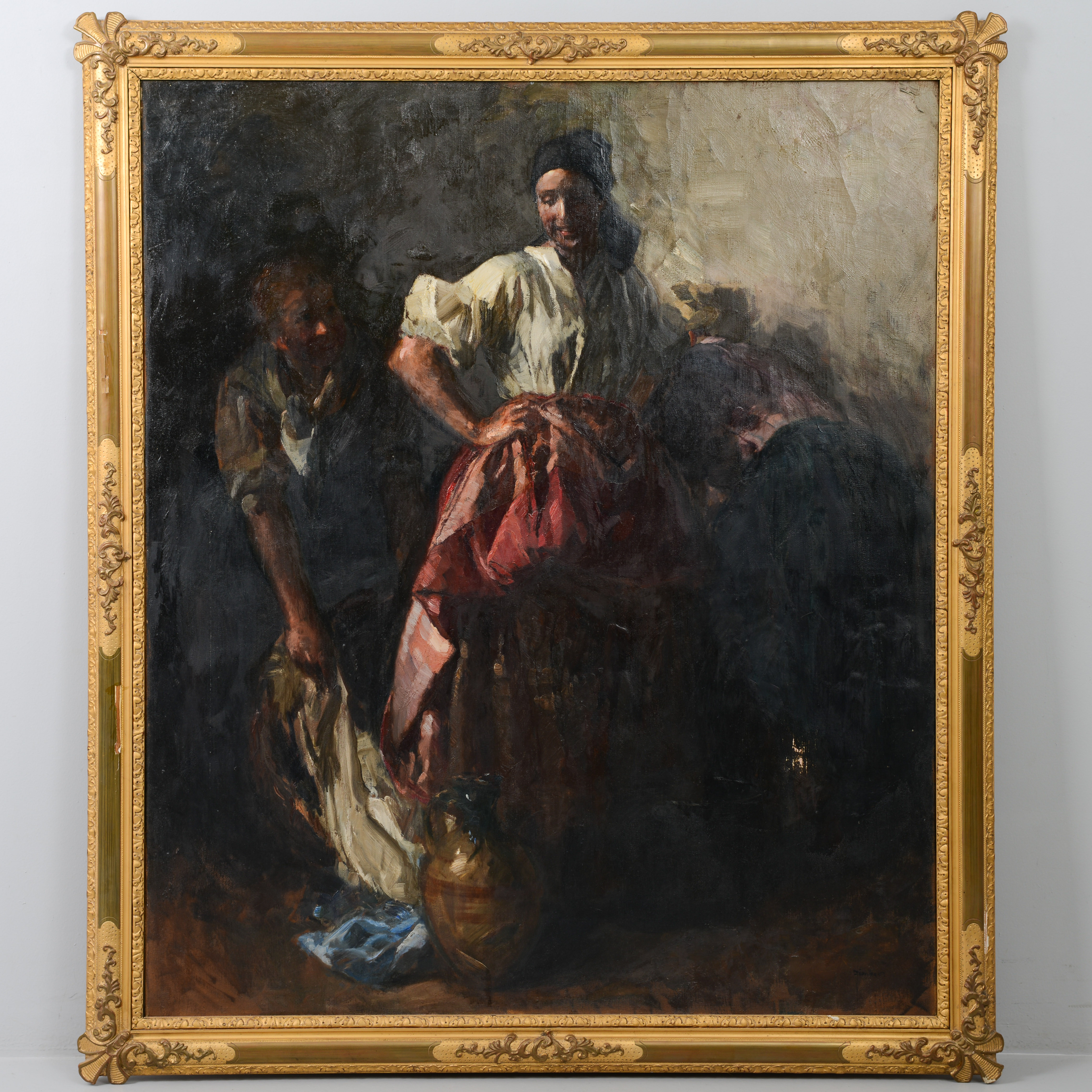 LAJOS JÁMBOR. "Mosónők" (tvätterskor), olja på duk, signerad.