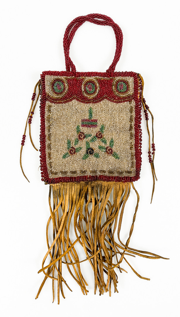 PUNG / VÄSKA, native, skinn, pärlor, Nordamerika, 18/1900-tal.