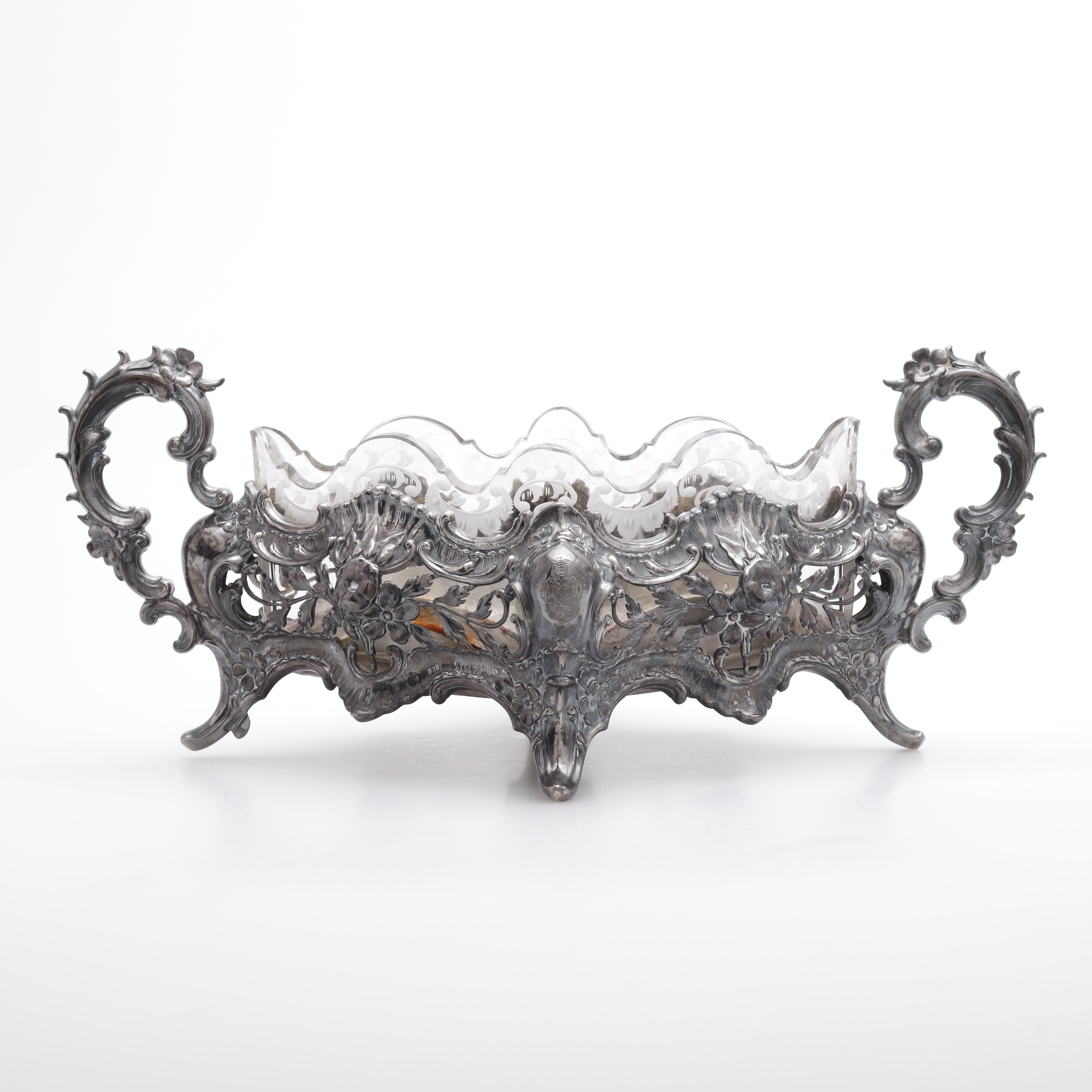 JARDINJÄR, silver/glas mm, rokokostil, 1900-talets början.