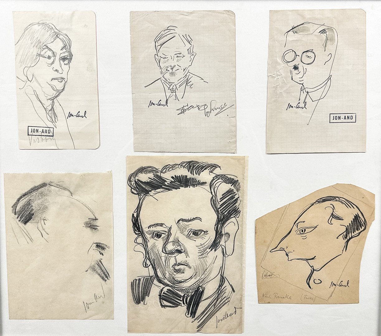 JOHN JON-AND. "Karikatyrer", XVII, blyerts, stämpelsignerad.