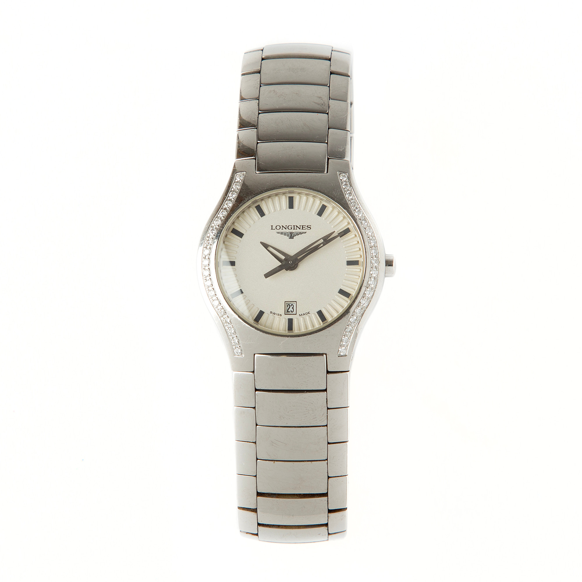 LONGINES, Oposition, armbandsur, 29 mm, stål med briljantslipade diamanter, ca 2002.