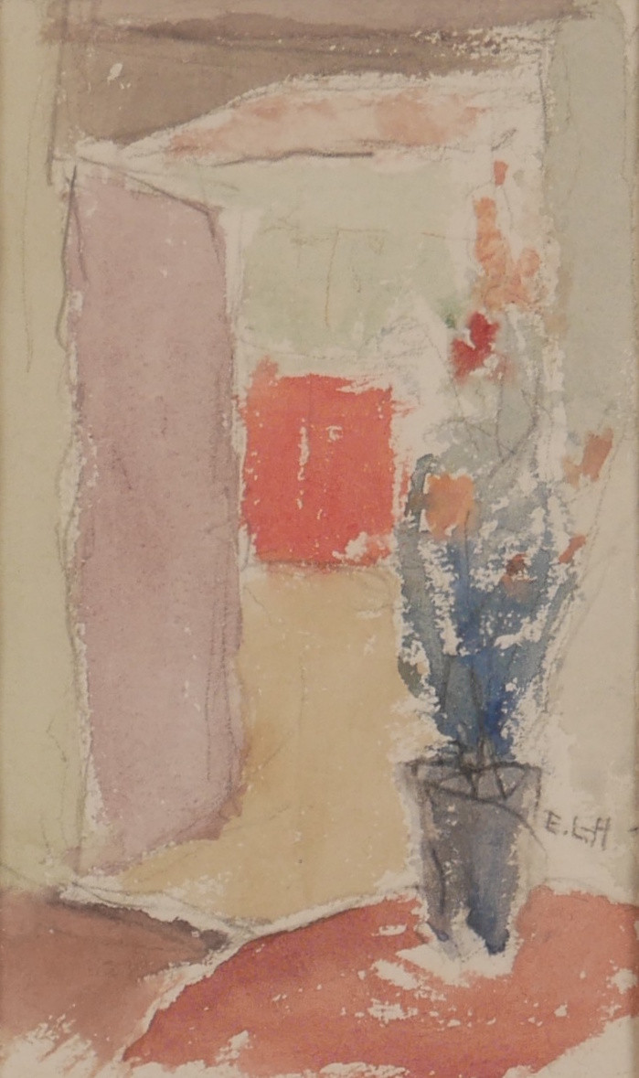 EDVIN LINDHOLM-HOUGE. Interiör/stilleben, akvarell, signerad E.L.-H.