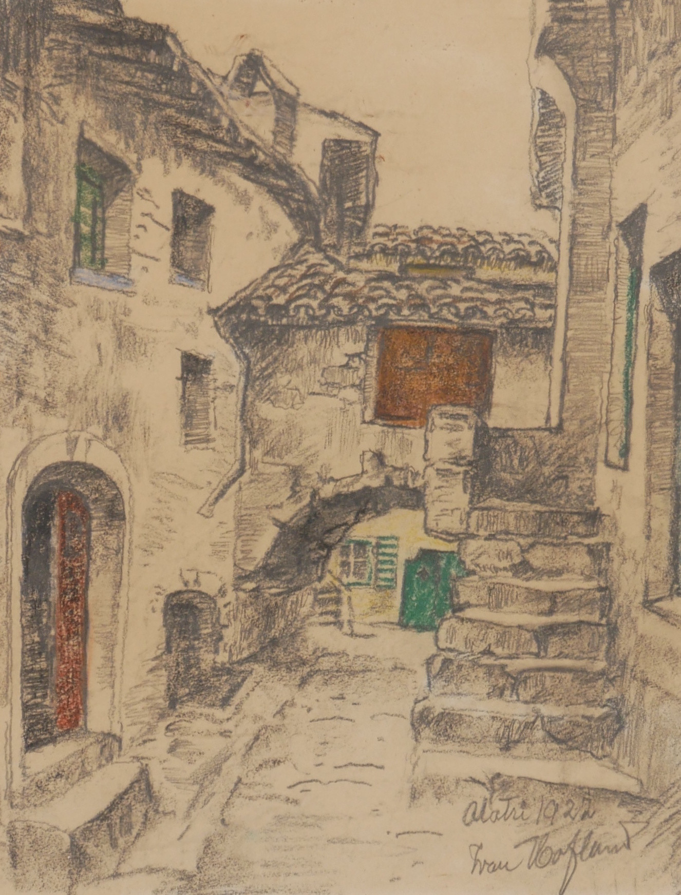 IVAN HOFLUND. "Alatri" Italien, blandteknik, signerad Ivan Hoflund 1922.