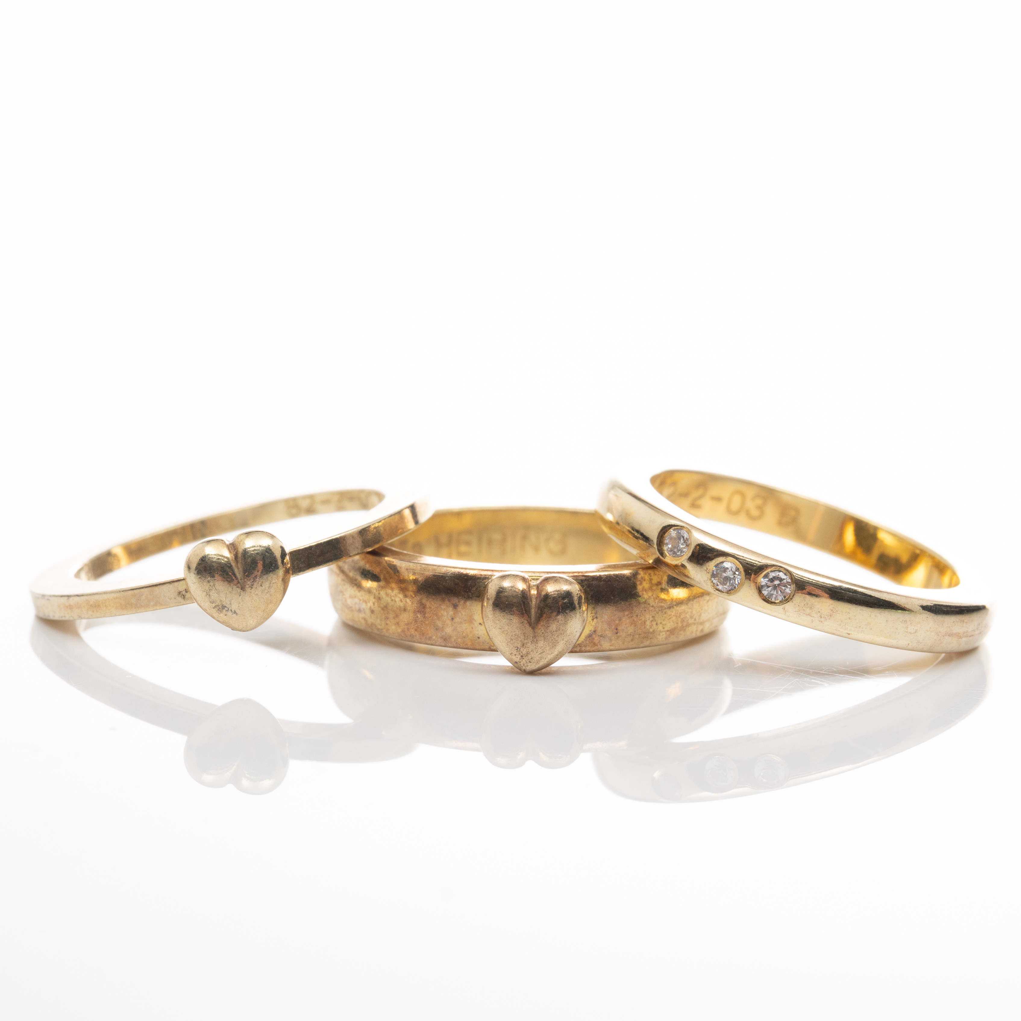 RINGAR, 3 st, Förgyllt sterlingsilver, Hiering, 1982.