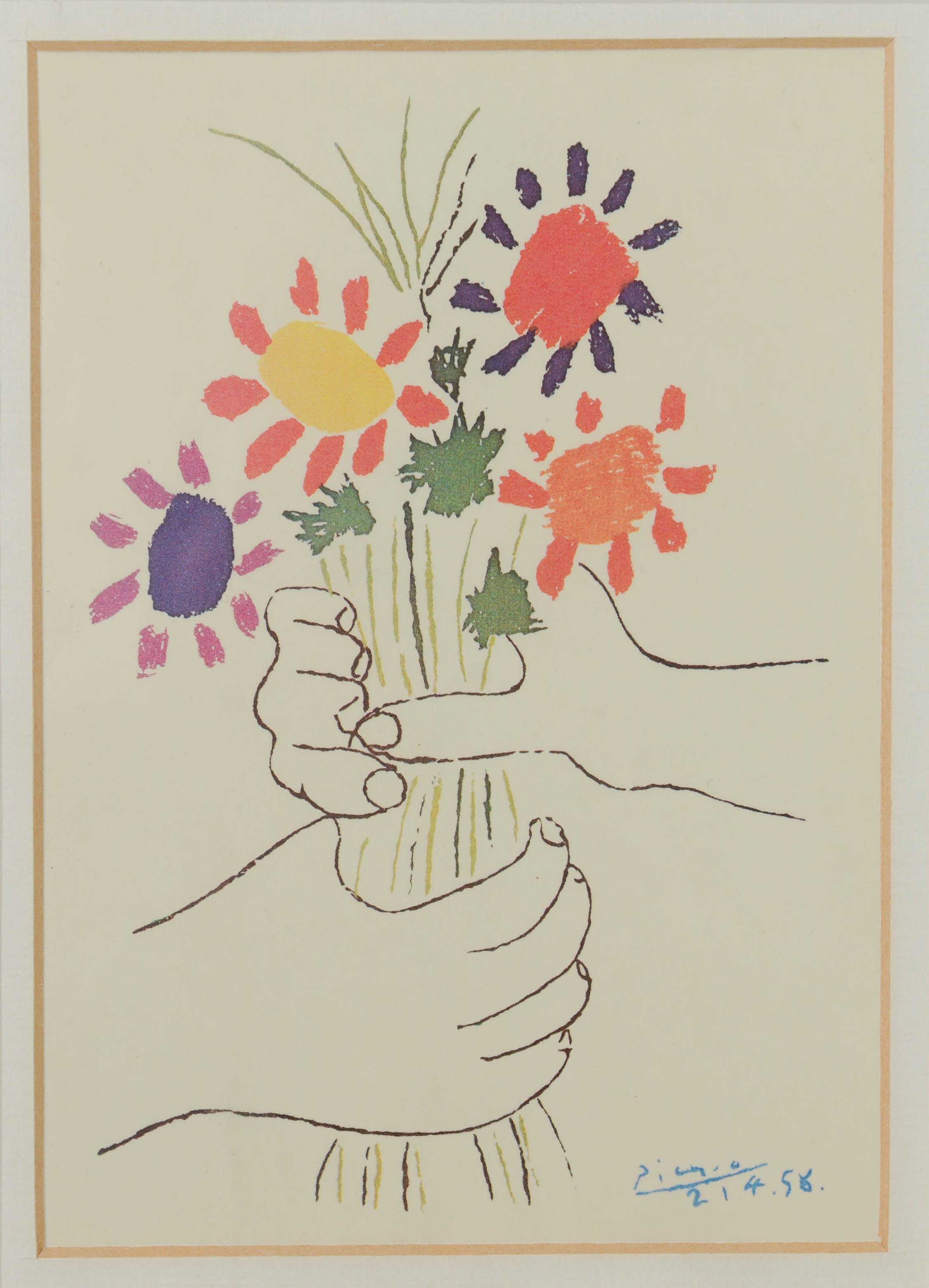 PABLO PICASSO. EFTER. "Buketten", Rastertryck, signerad i tryck.