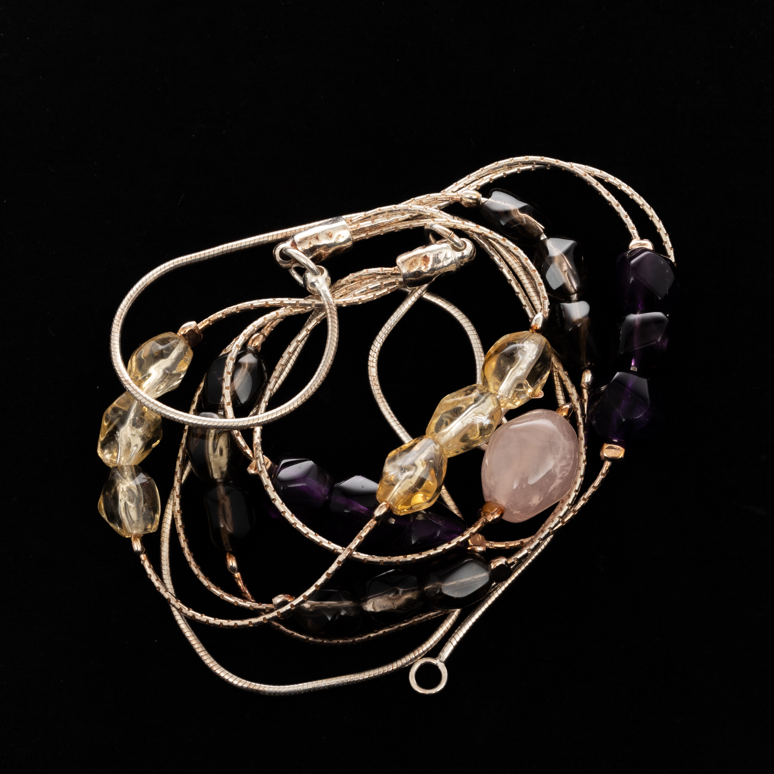 COLLIER, Sterlingsilver, Ametister, Rökkvarts, Citriner, Rosenkvarts, Italien.