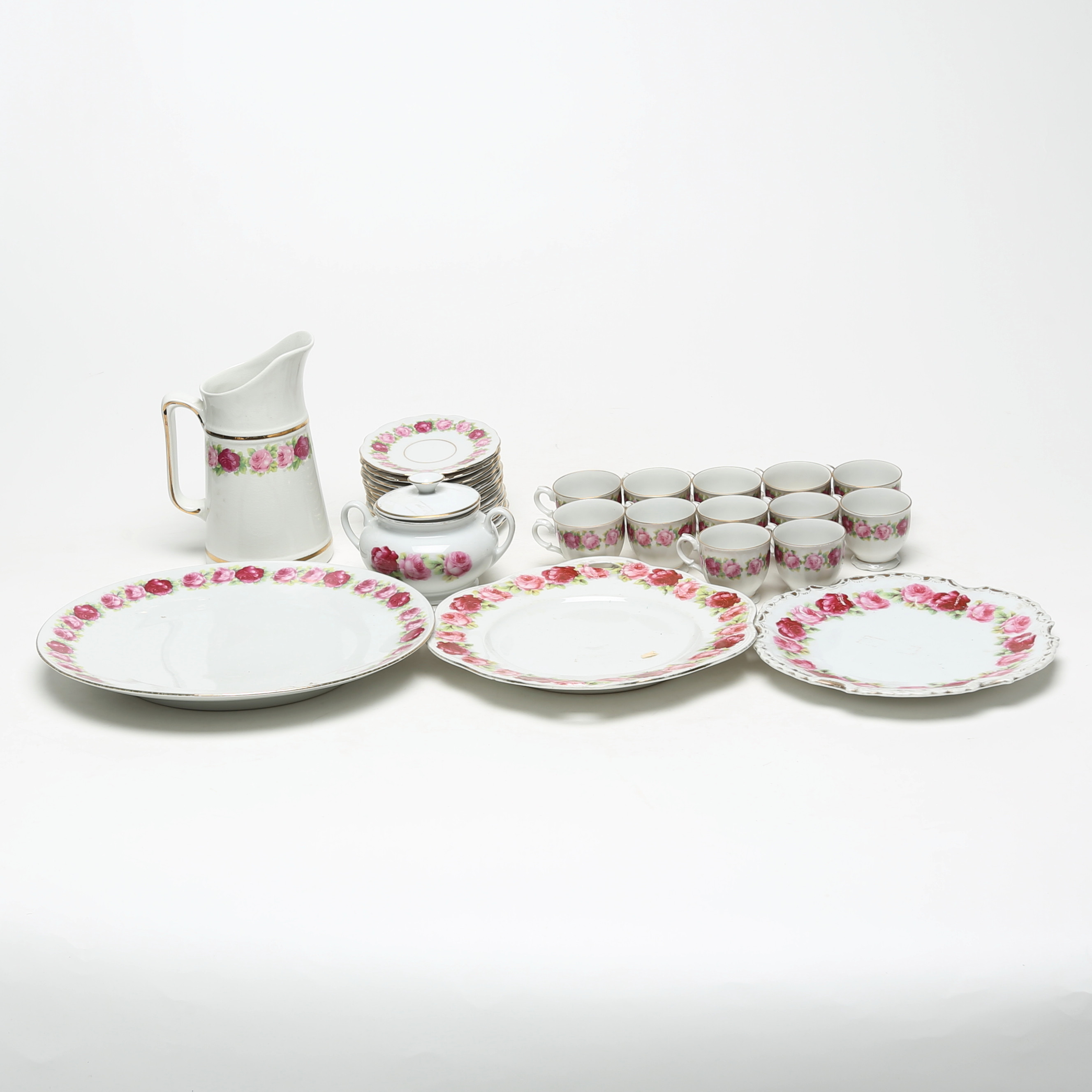 MOCKASERVISDELAR, 17 st, porslin, rosdekor.