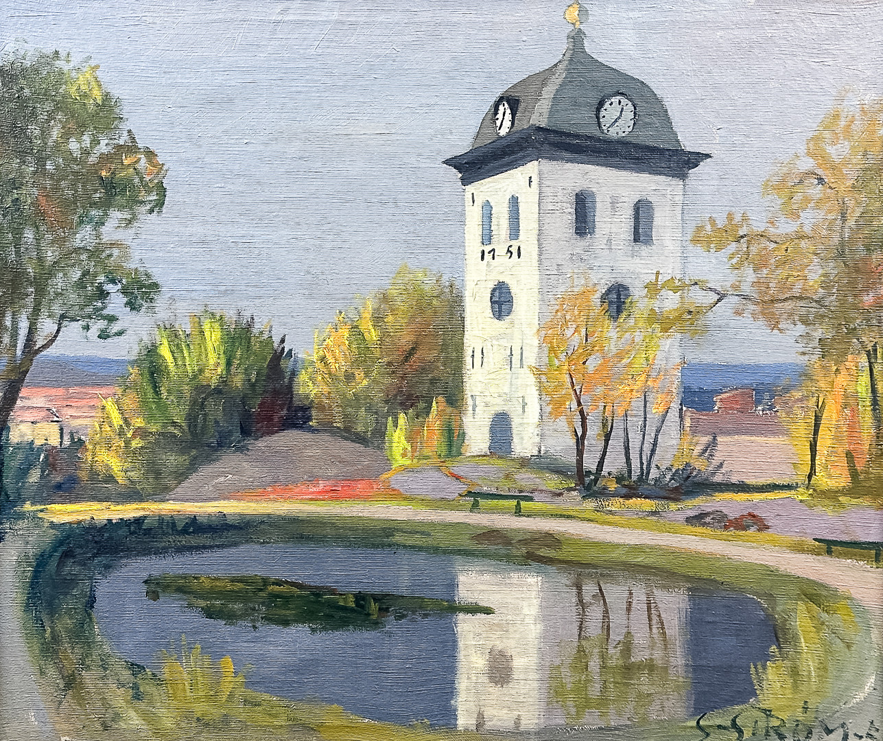 SIGNERAD S STRÖM. 50-tal. Olja på Duk. Motiv från Uddevalla.