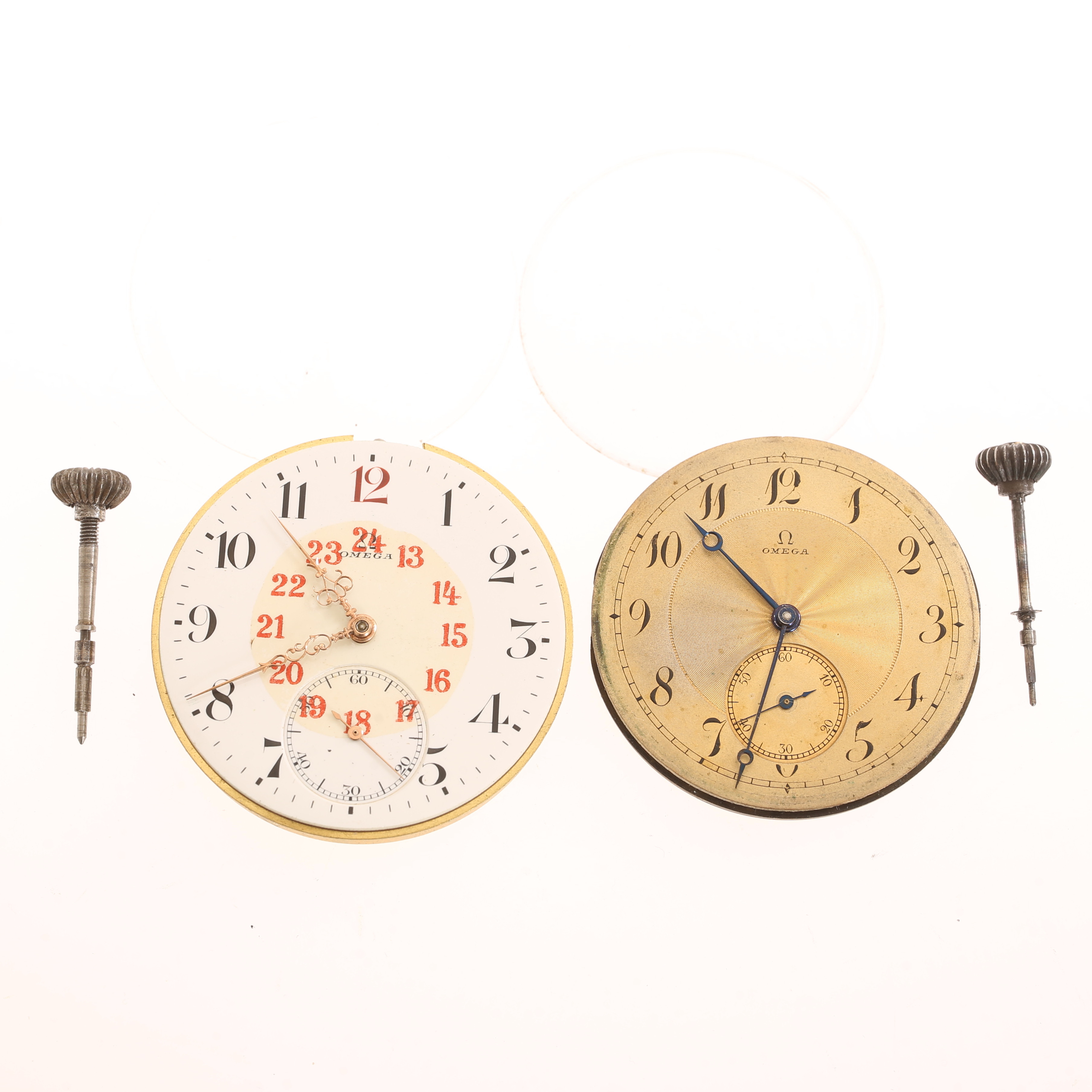 URVERK/RESERVDELAR till fickur, 2 stycken, Omega.