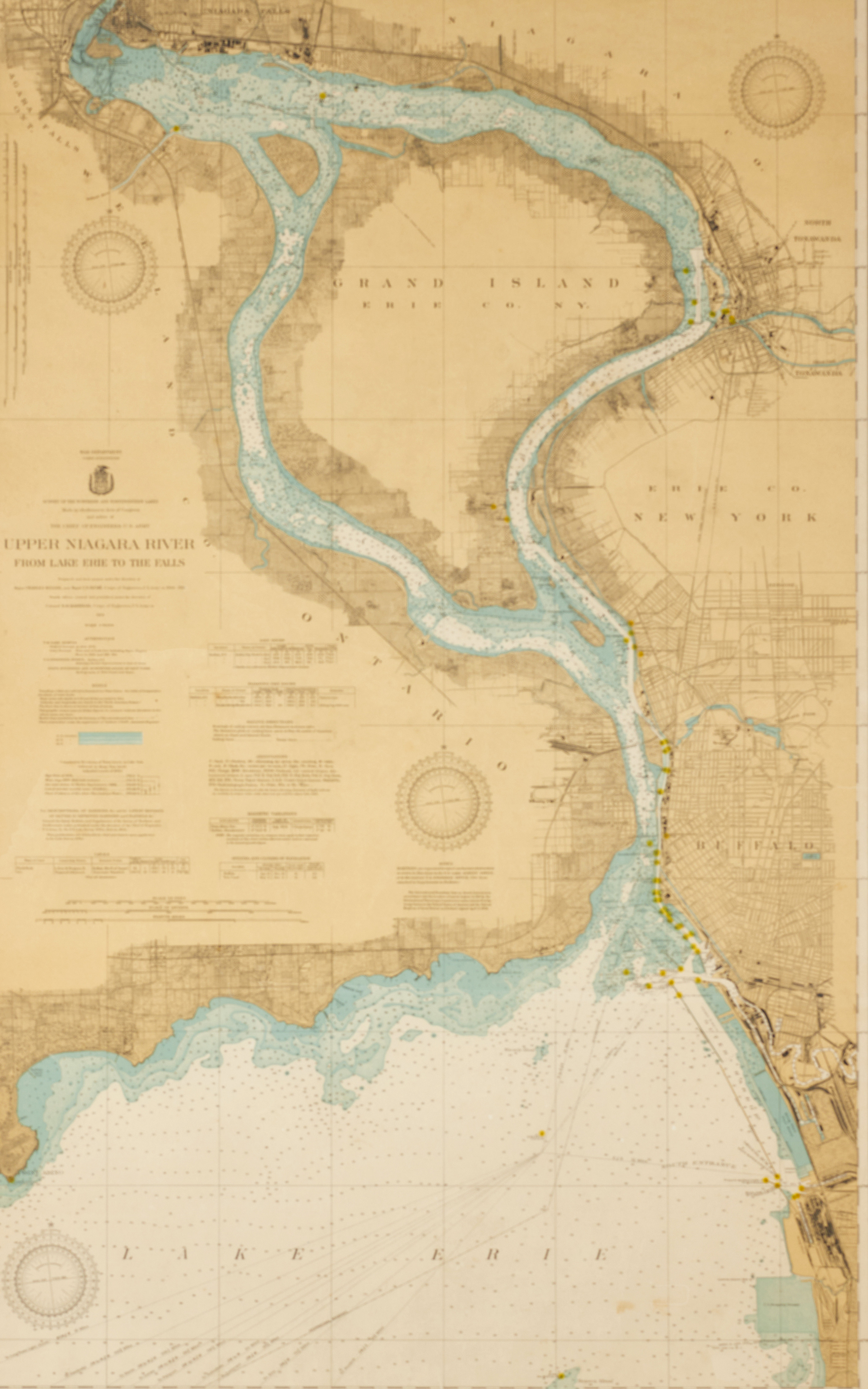SJÖKORT, KELLER/RICHÉ/MARKHAM, Upper Niagara River from Lake Erie to The Falls, 1923 (1925).