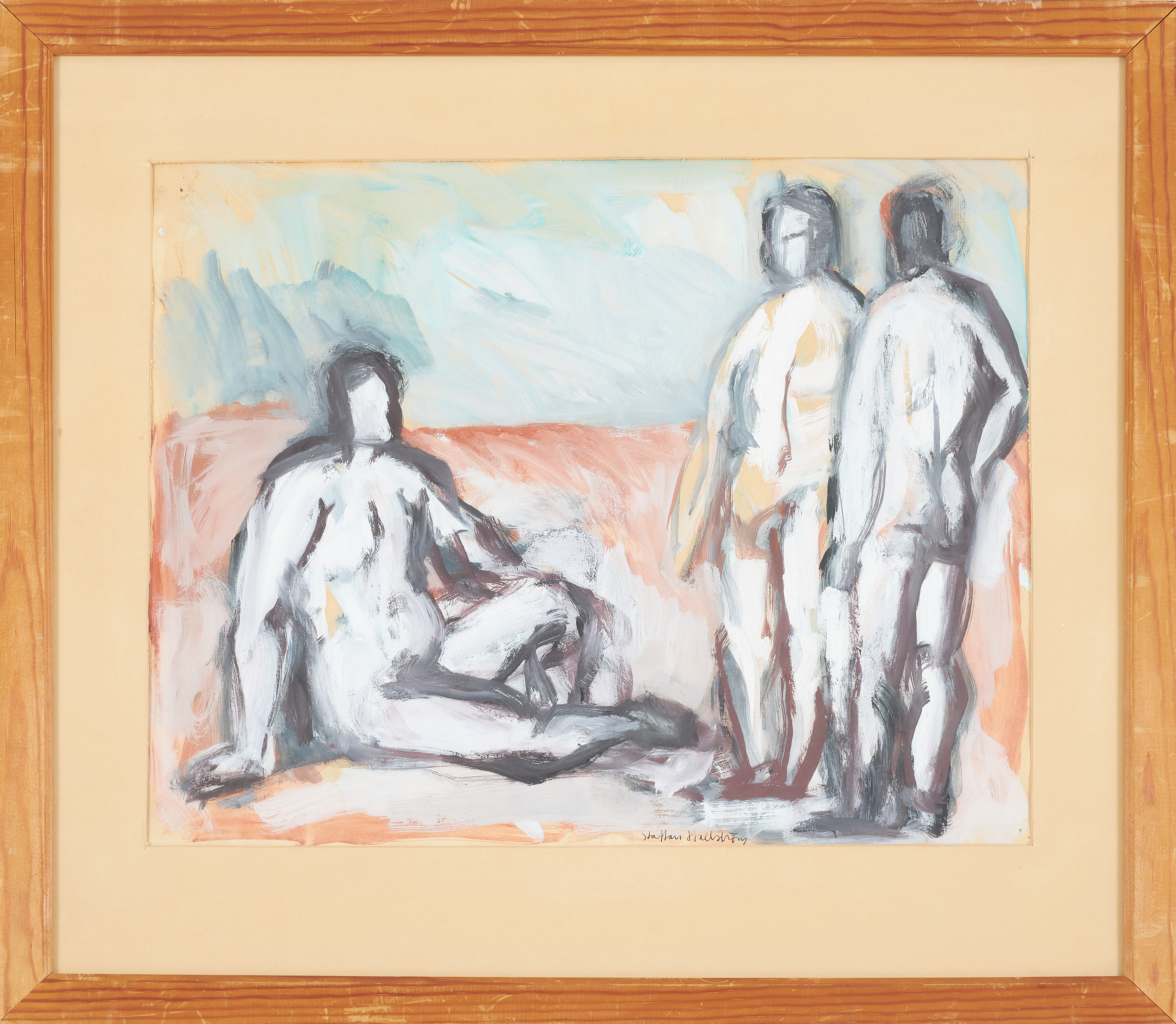 STAFFAN HALLSTRÖM. Figurkomposition, olja på papper, signerad.