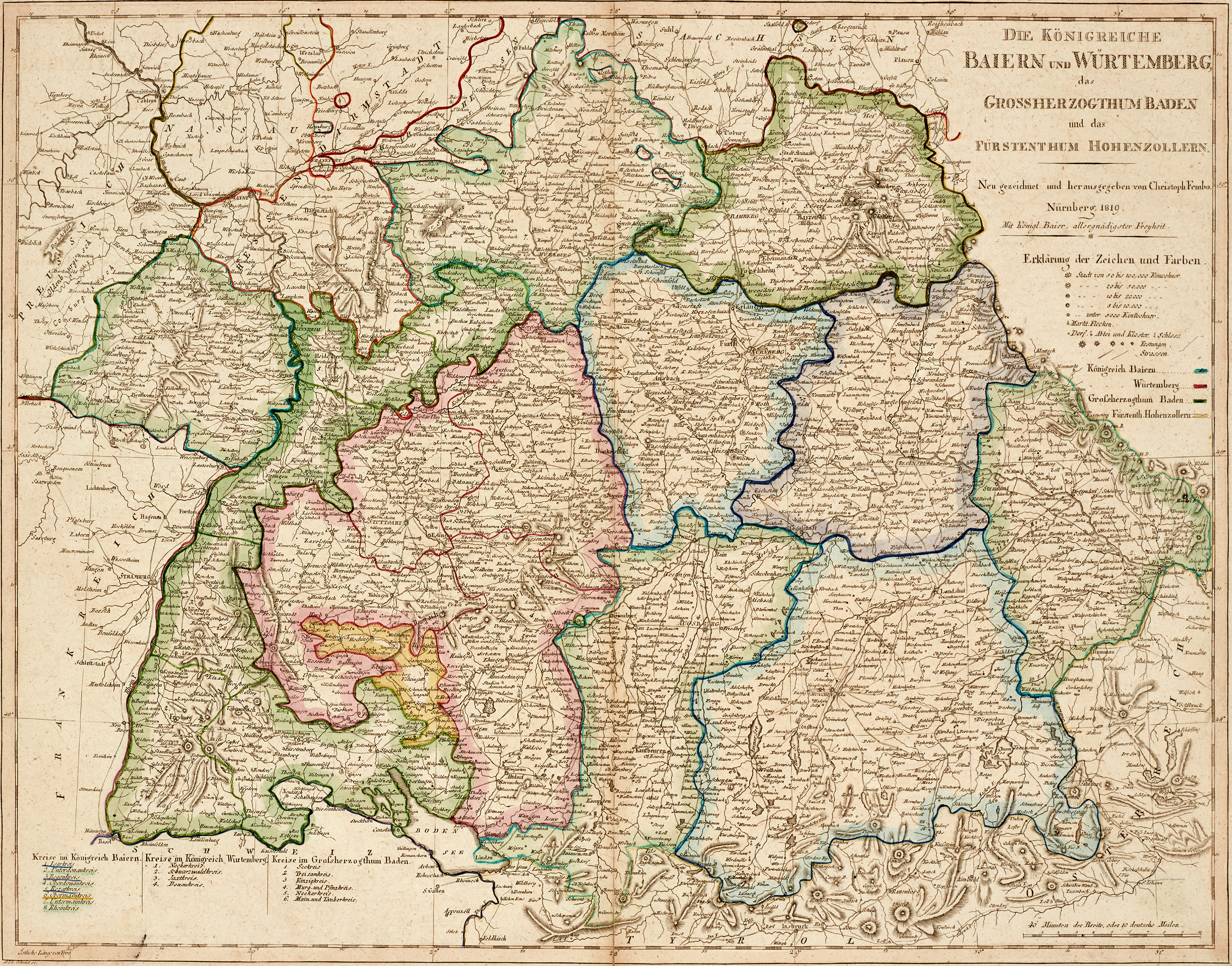 FEMBO, Charte von dem Grossherzogthum Niederrhein, 1818, och Die Königreiche Baiern und Würtemberg, 1819.