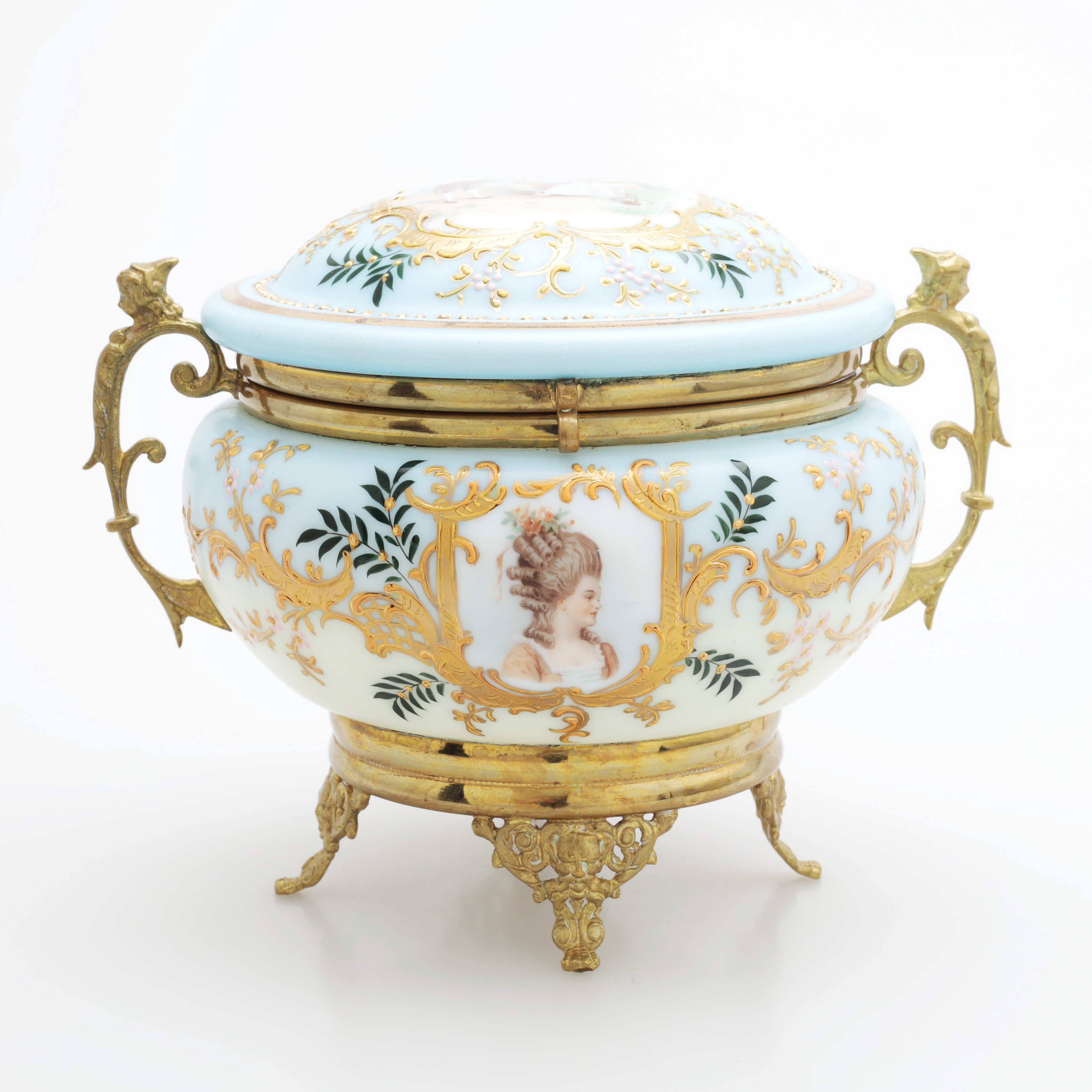 BONBONJÄR, emaljmålat glas/mässing.