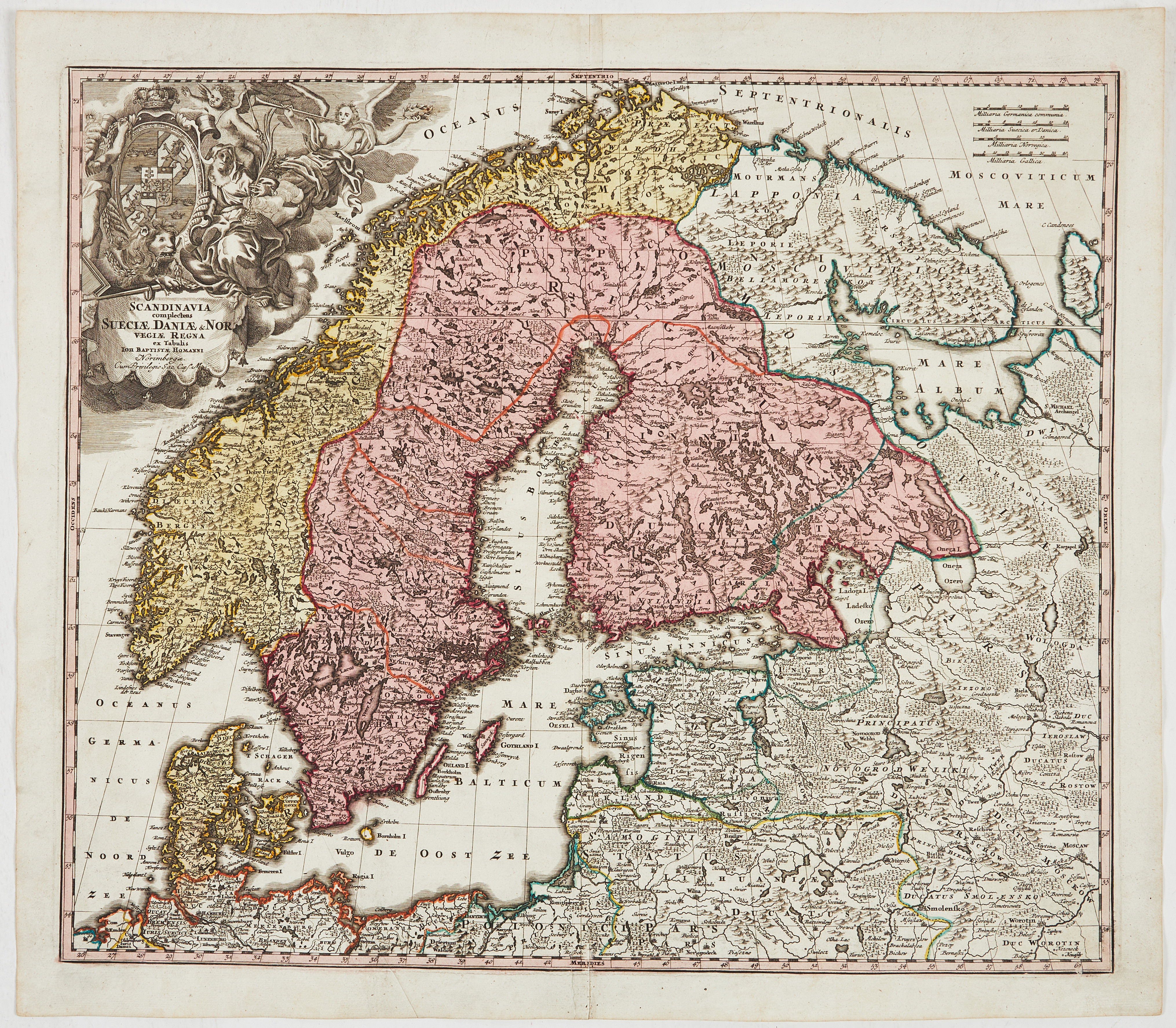 KARTA SKANDINAVIEN AV HOMANN, ca 1730.