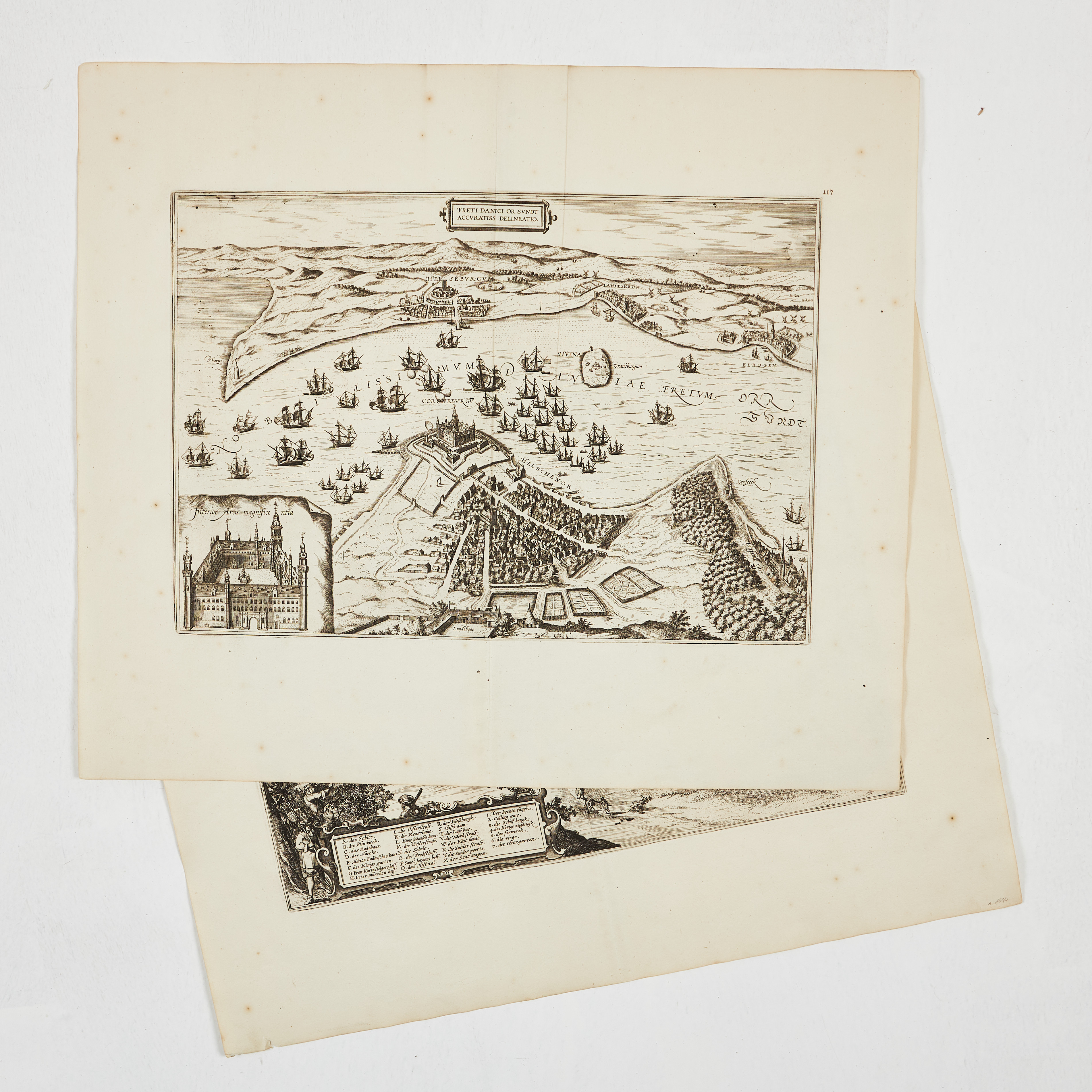 2 KARTOR ÖVER ÖRESUND OCH KOLDING, BRAUN-HOGENBERG.