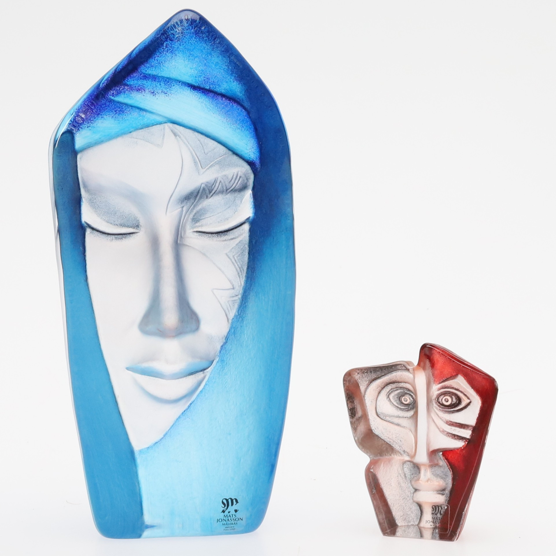 MATS JONASSON. SKULPTUR, glas, 2 st, signerade och numrerade.