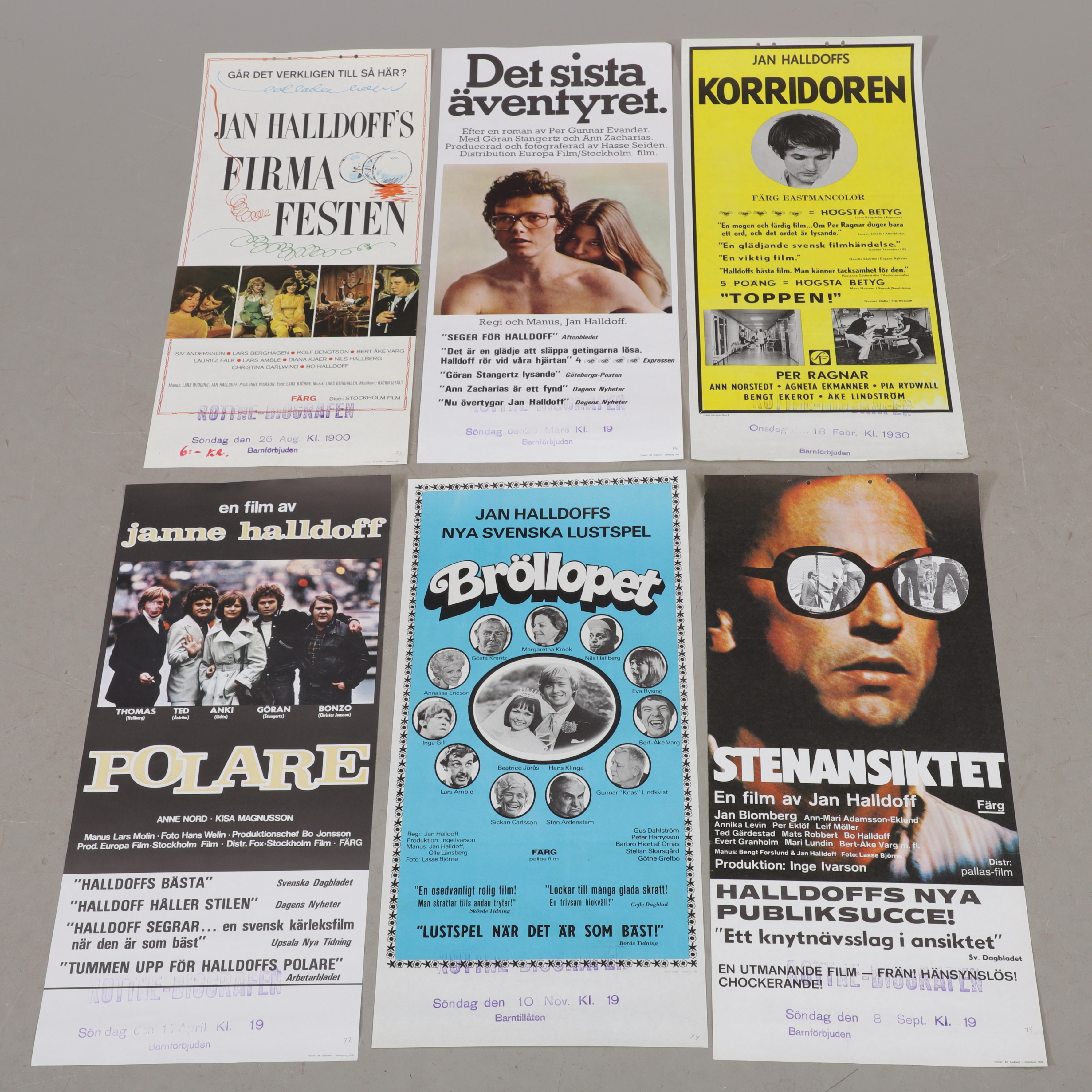 FILMAFFISCHER, Jan Halldoff, 6 st stolpaffischer, 1970-tal.