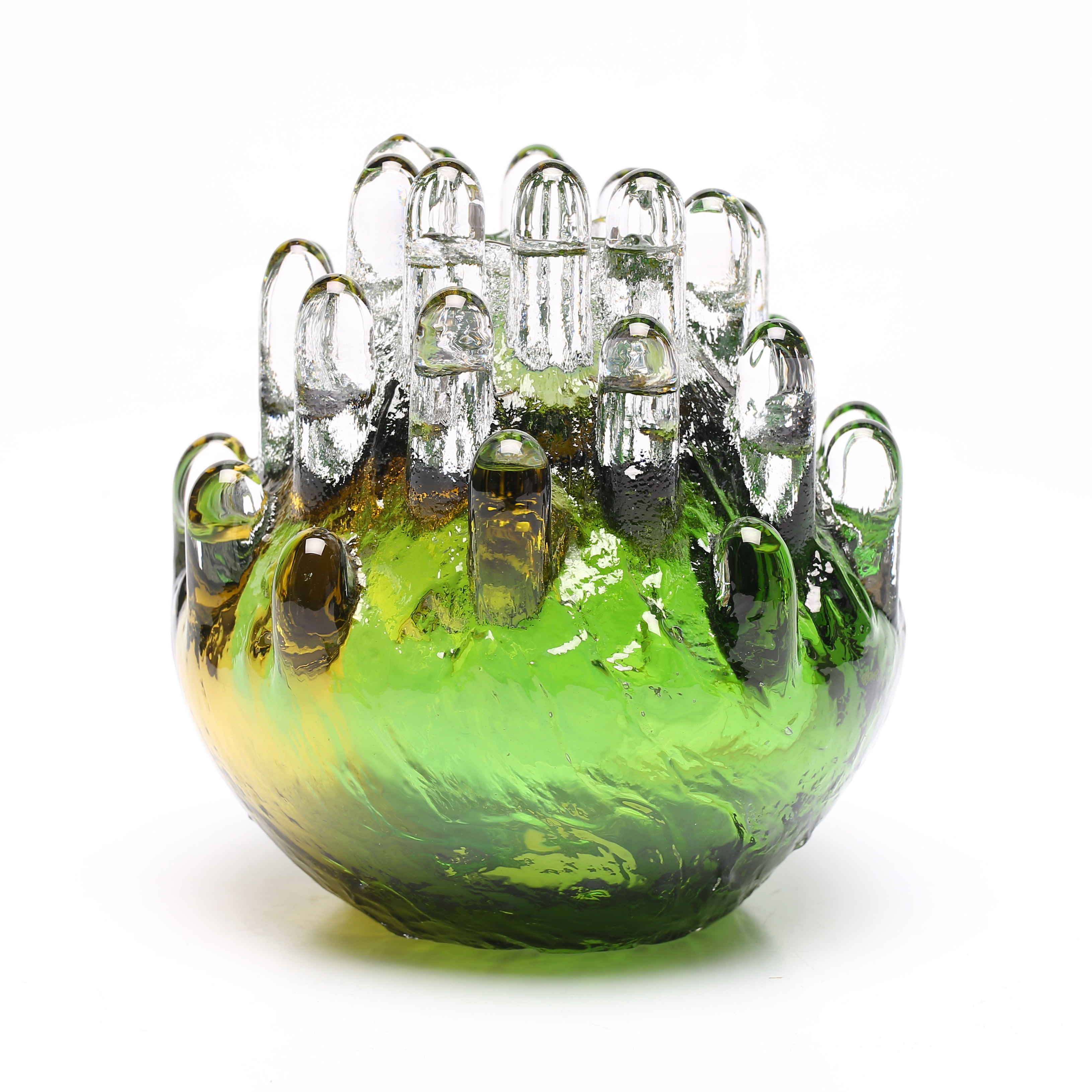 GÖRAN WÄRFF. Lykta/ Skulptur "Polar", grönt/gult glas, osignerad.