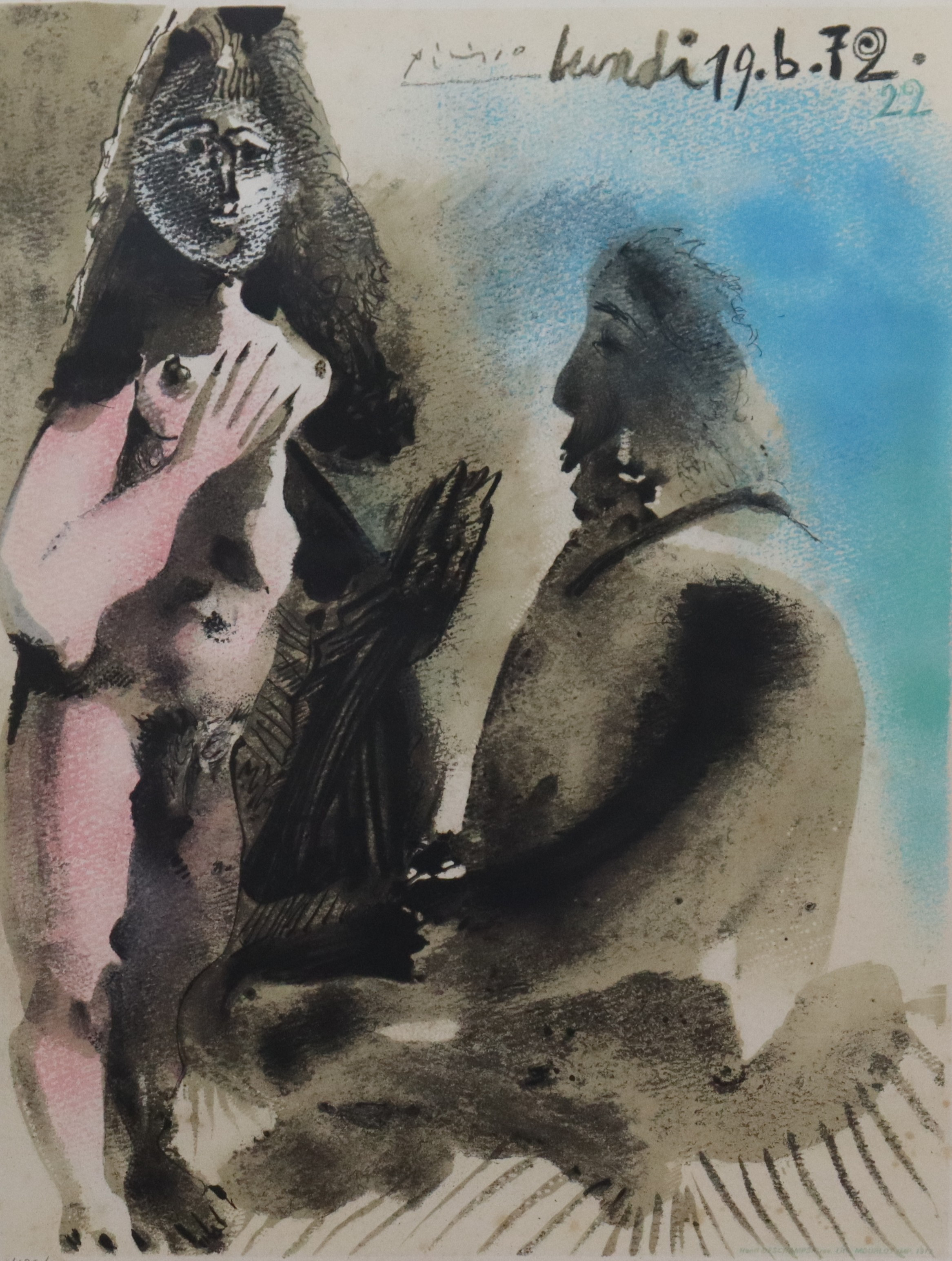 PABLO PICASSO. EFTER. färglitografisk affisch, "Lundi 19.6.72.".