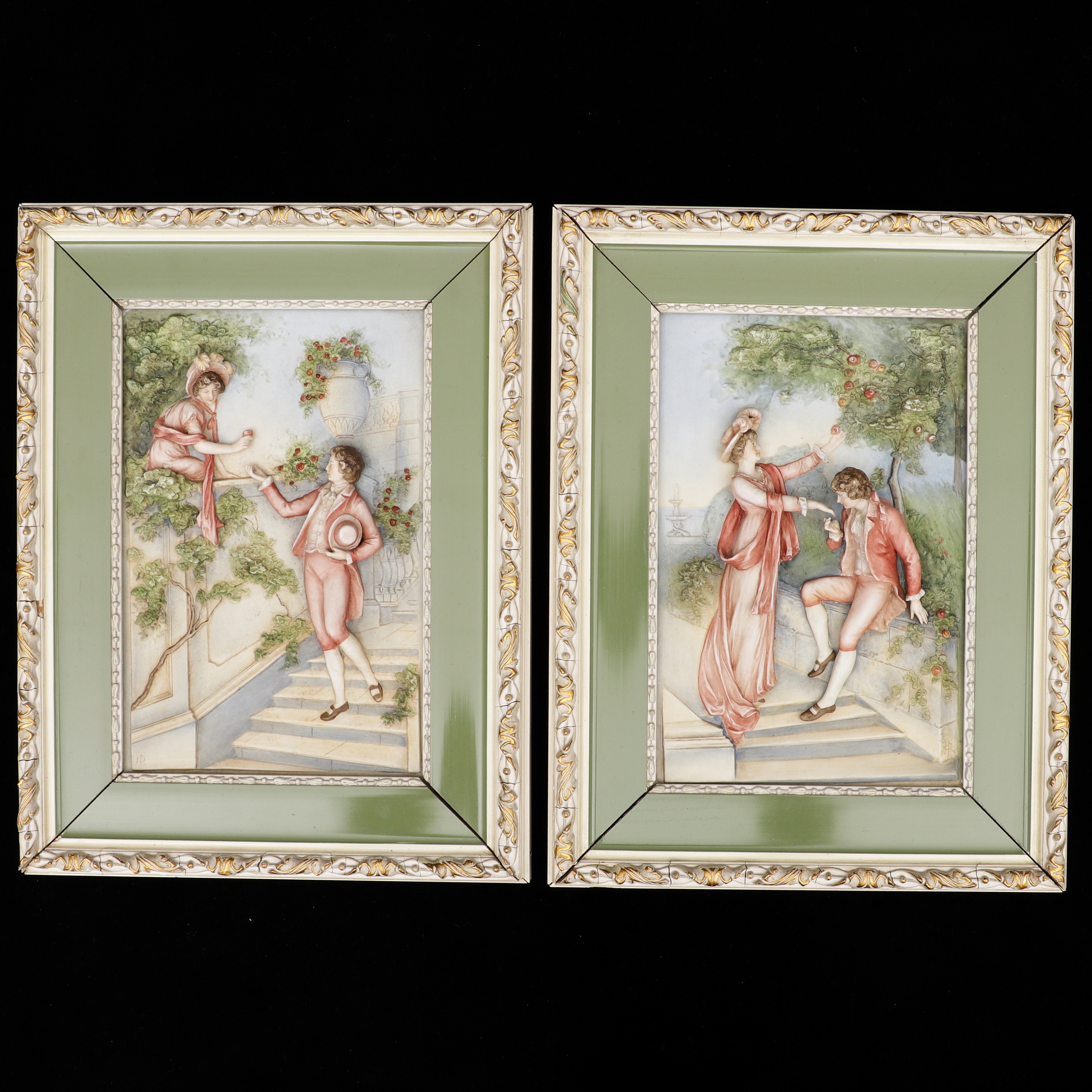 VÄGGRELIEFER, 2 st, porslin, signerade.