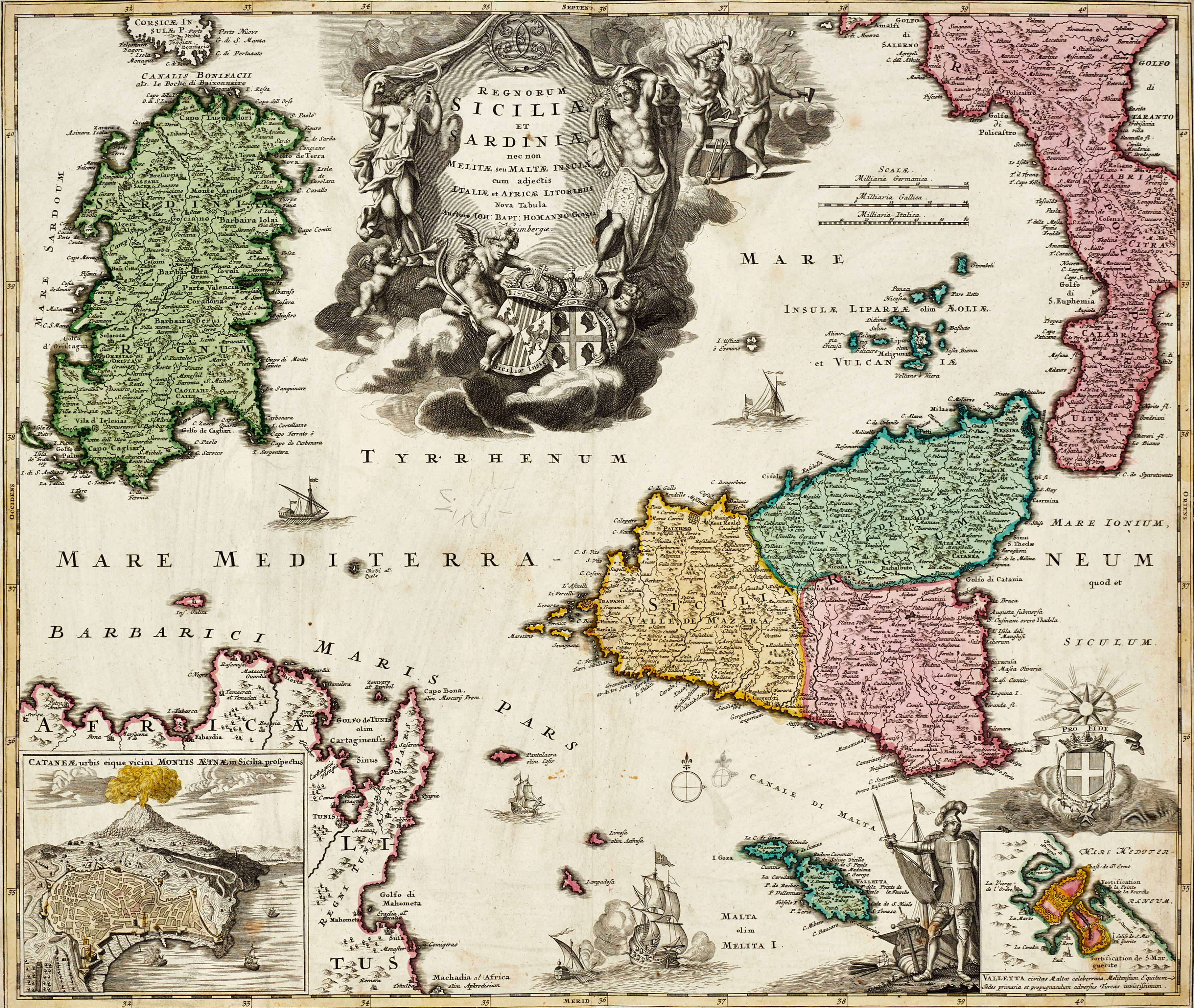 HOMANN, "Regnorum Siciliæ et Sardiniæ, ca 1720.