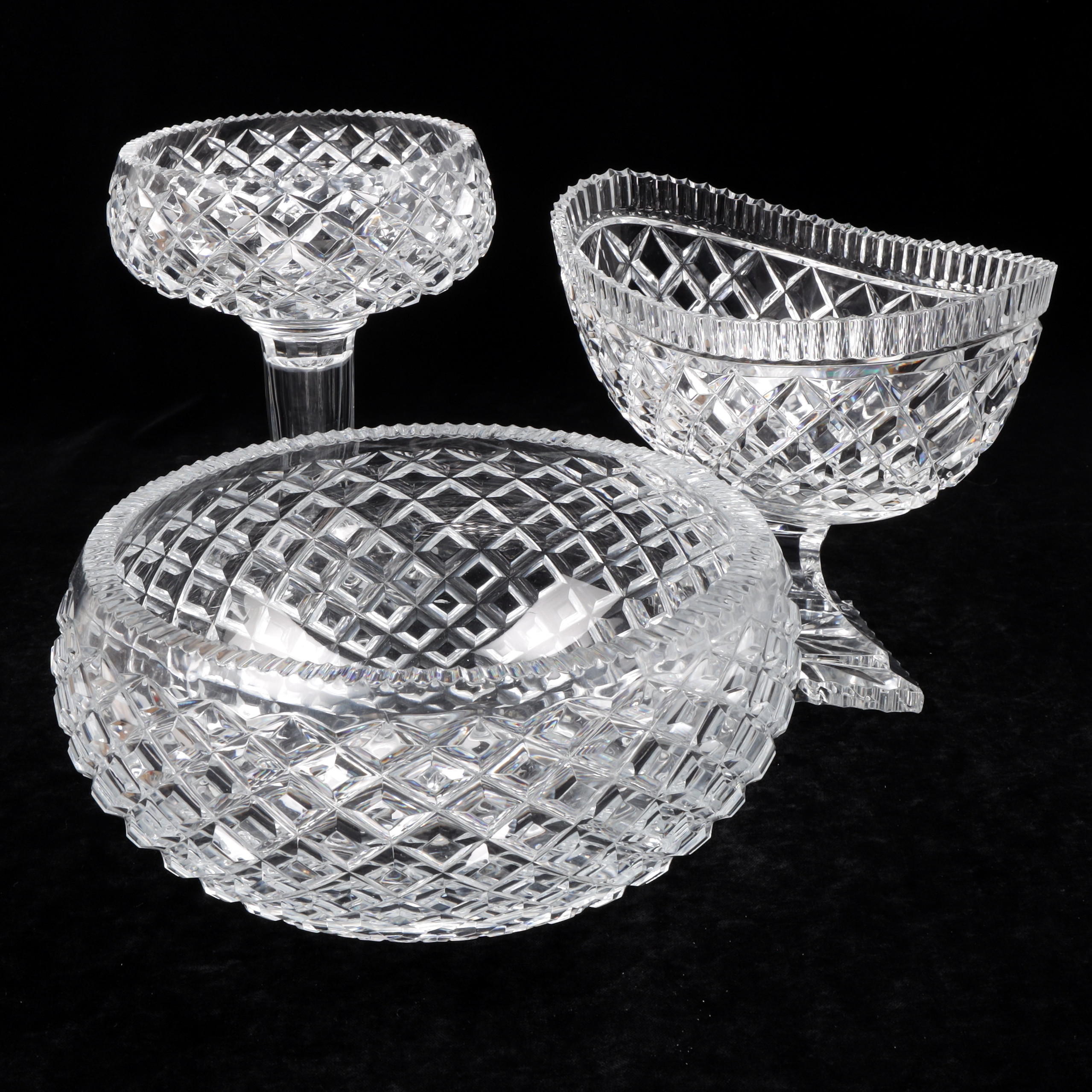 SKÅLAR, 3 st, slipat glas, 1900-tal.