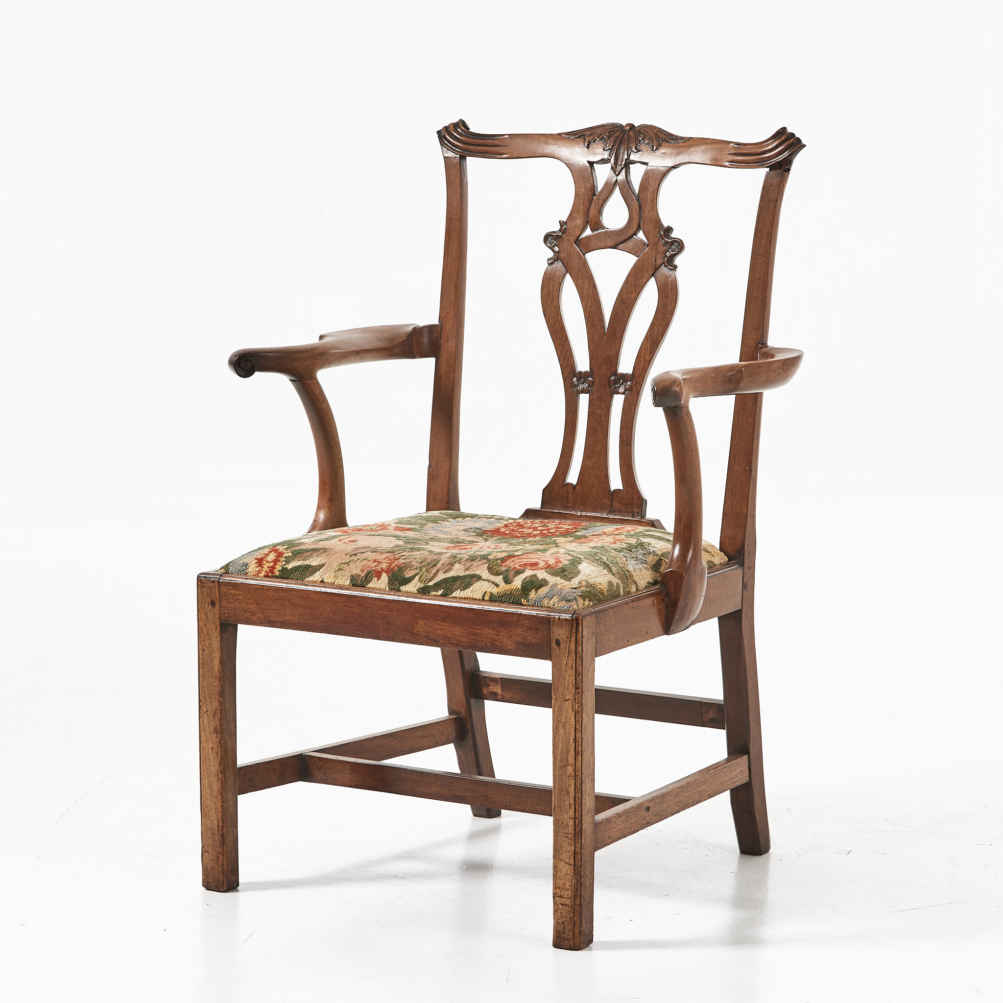 KARMSTOL, England, 1700-tal, mahogny, stoppad sits.