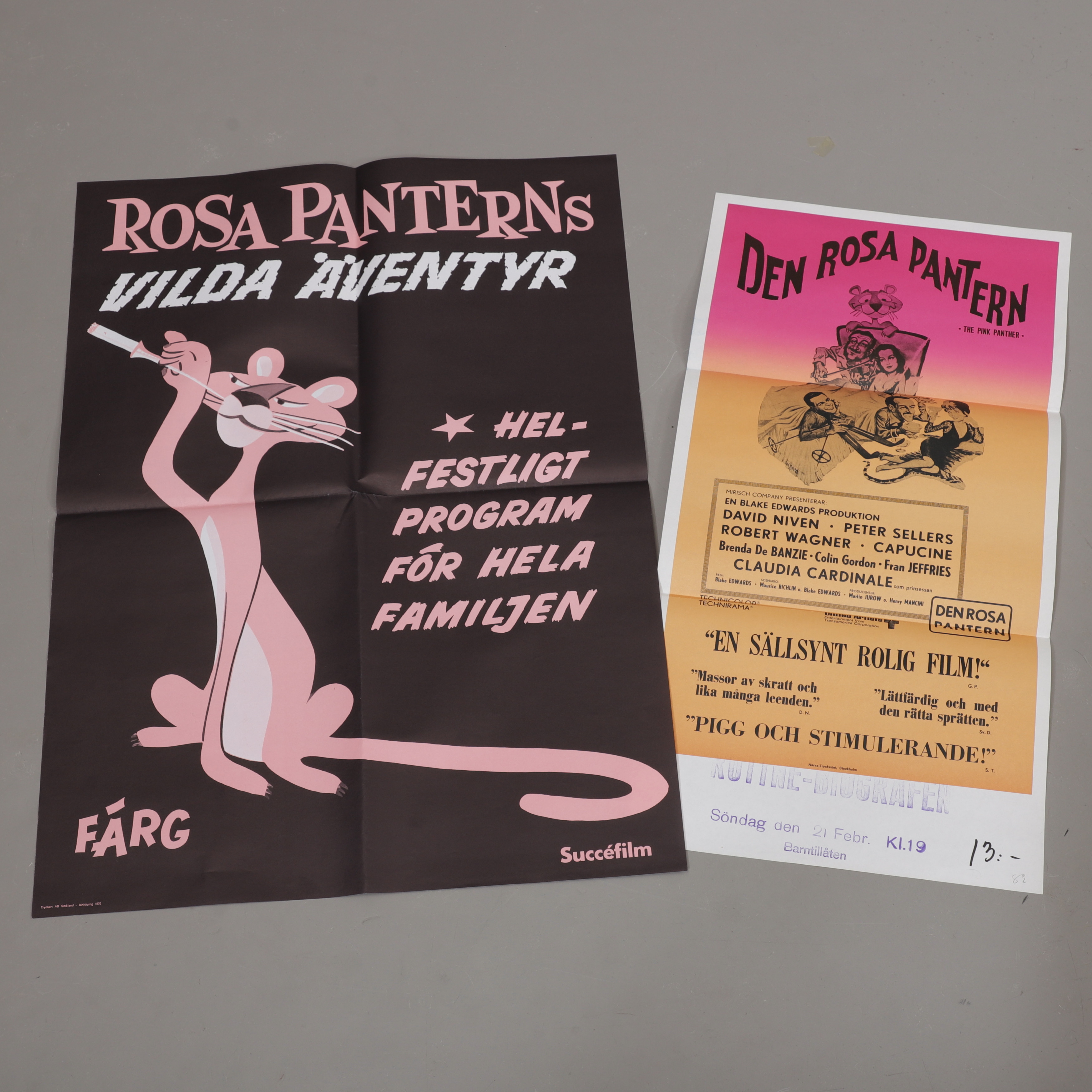 FILMAFFISCHER, 2 st, Rosa Pantern, 1960-tal.