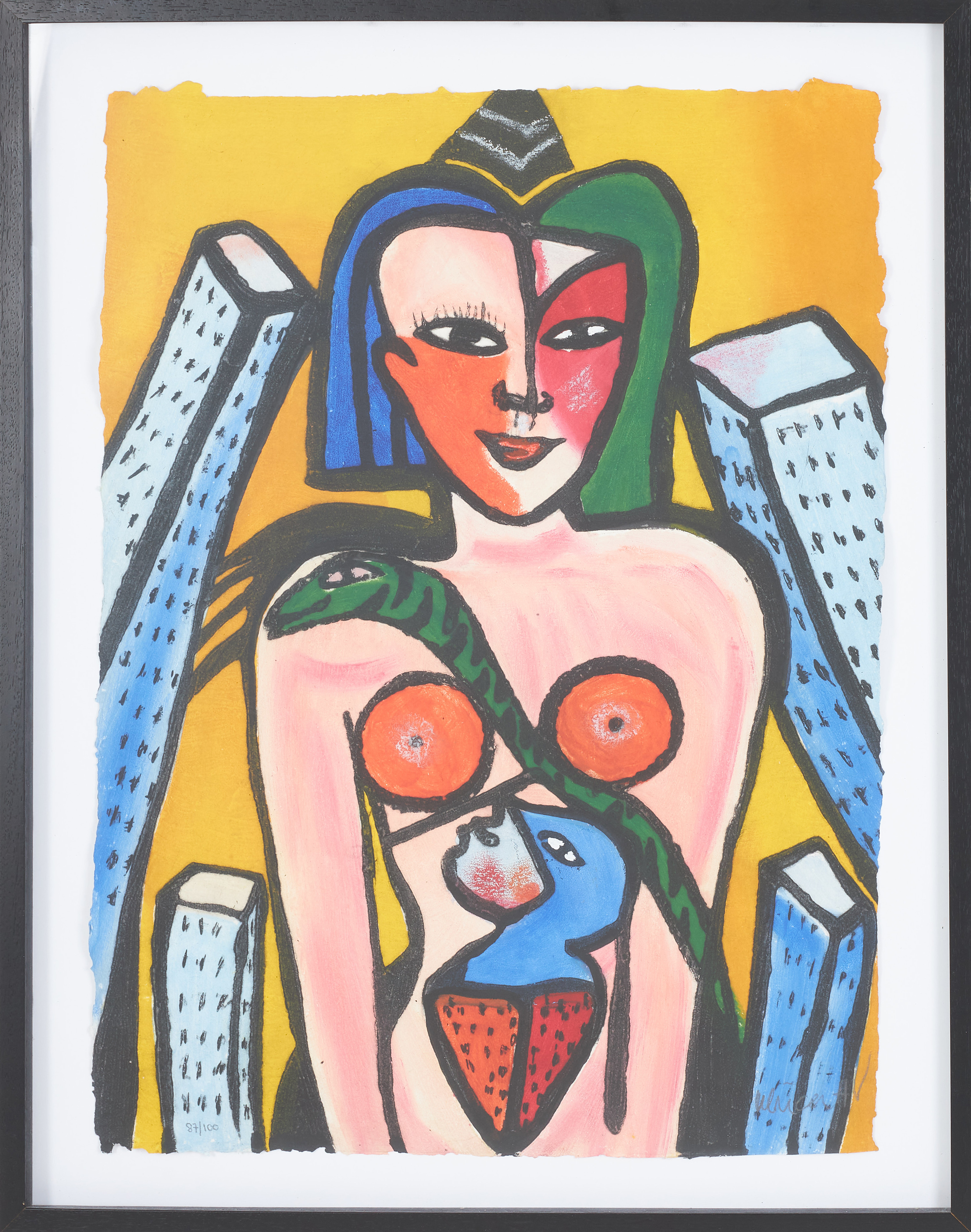 ULRICA HYDMAN-VALLIEN. Kvinna med orm, carborundum, signerad och numrerad 87/100.