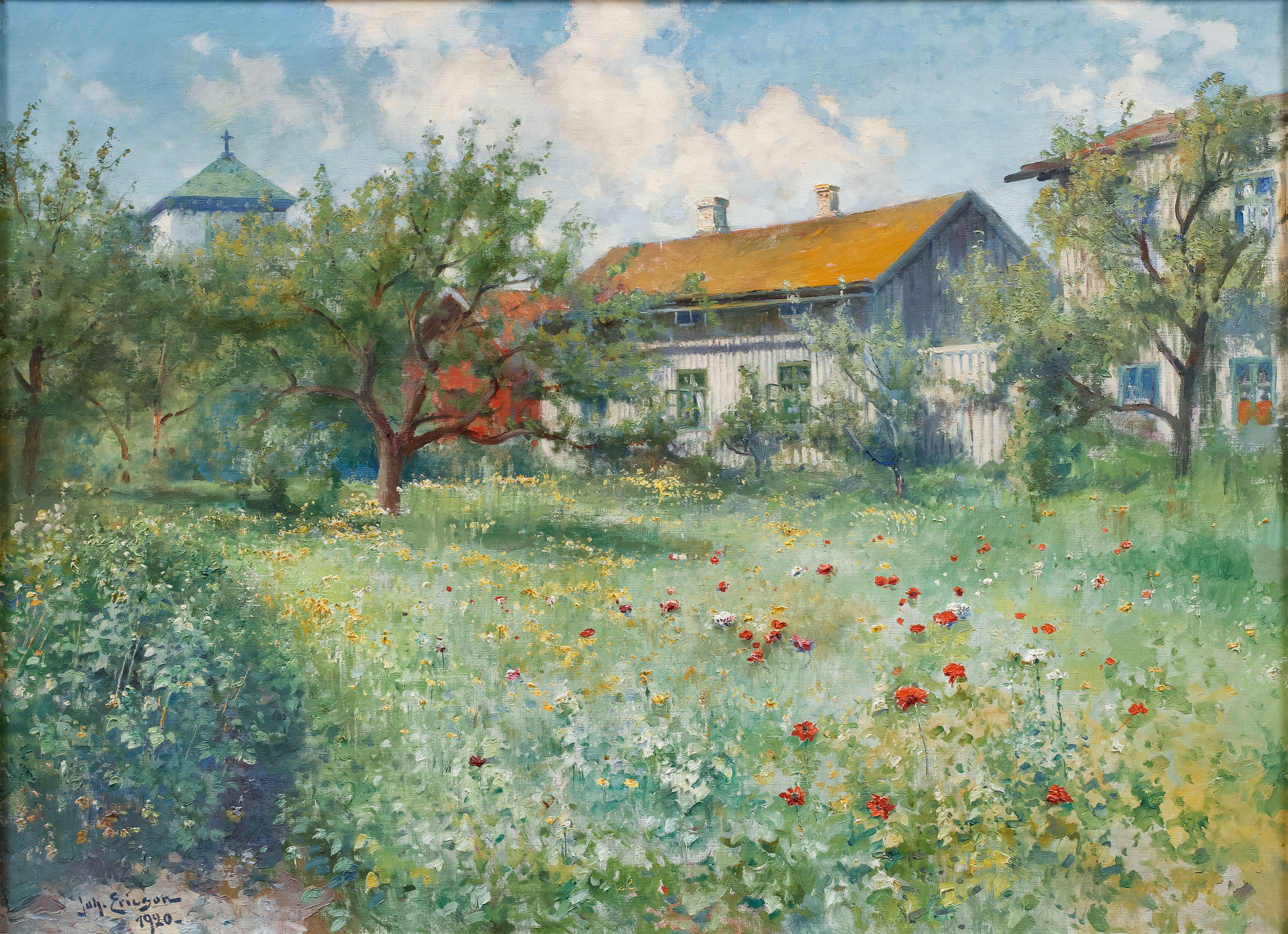 JOHAN ERICSON. Blommande äng på Marstrand. Olja på duk.