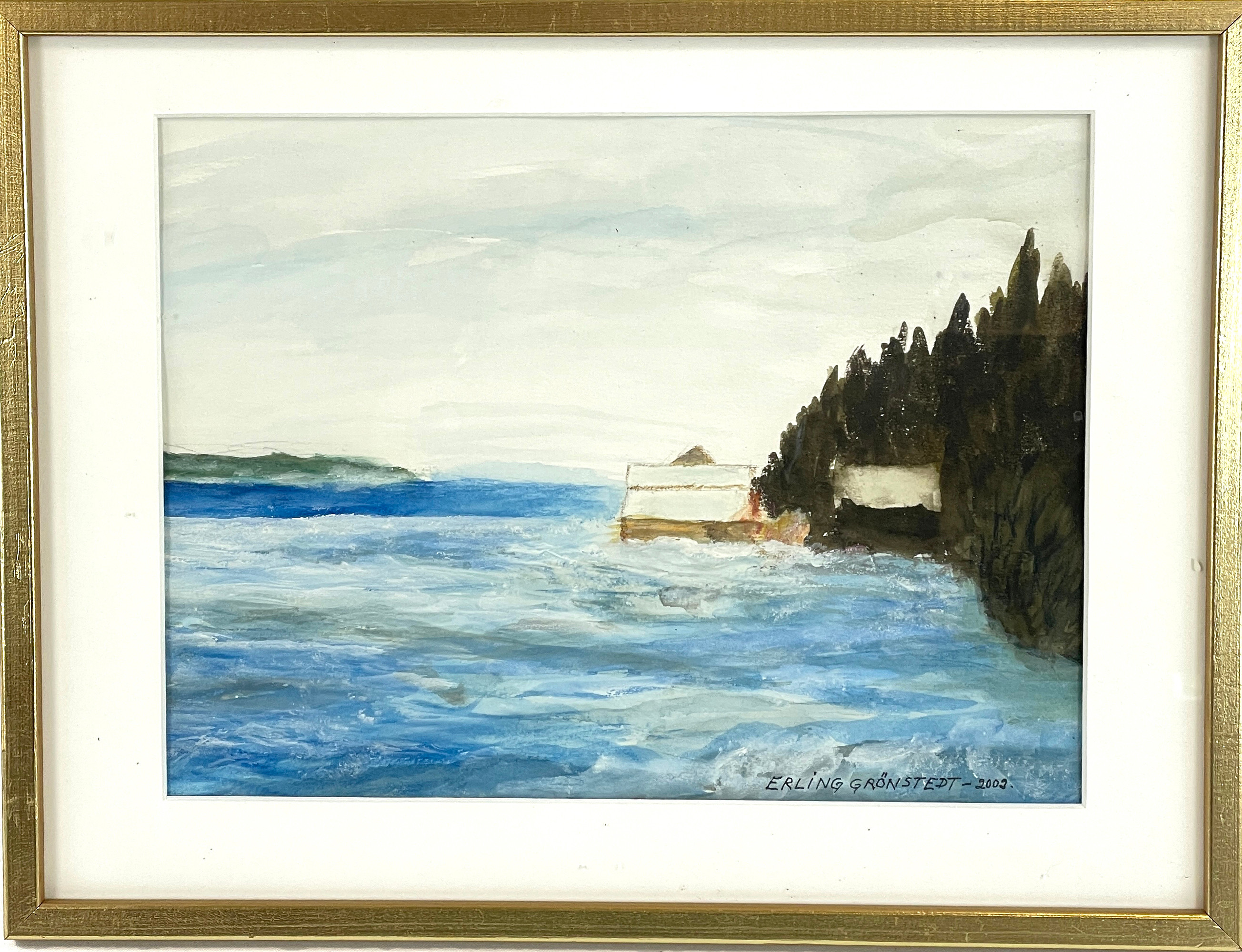 ERLING GRÖNSTEDT. "Sjöbodarna vid Sälsten Härnösand", akvarell, signerad & daterad 2002.
