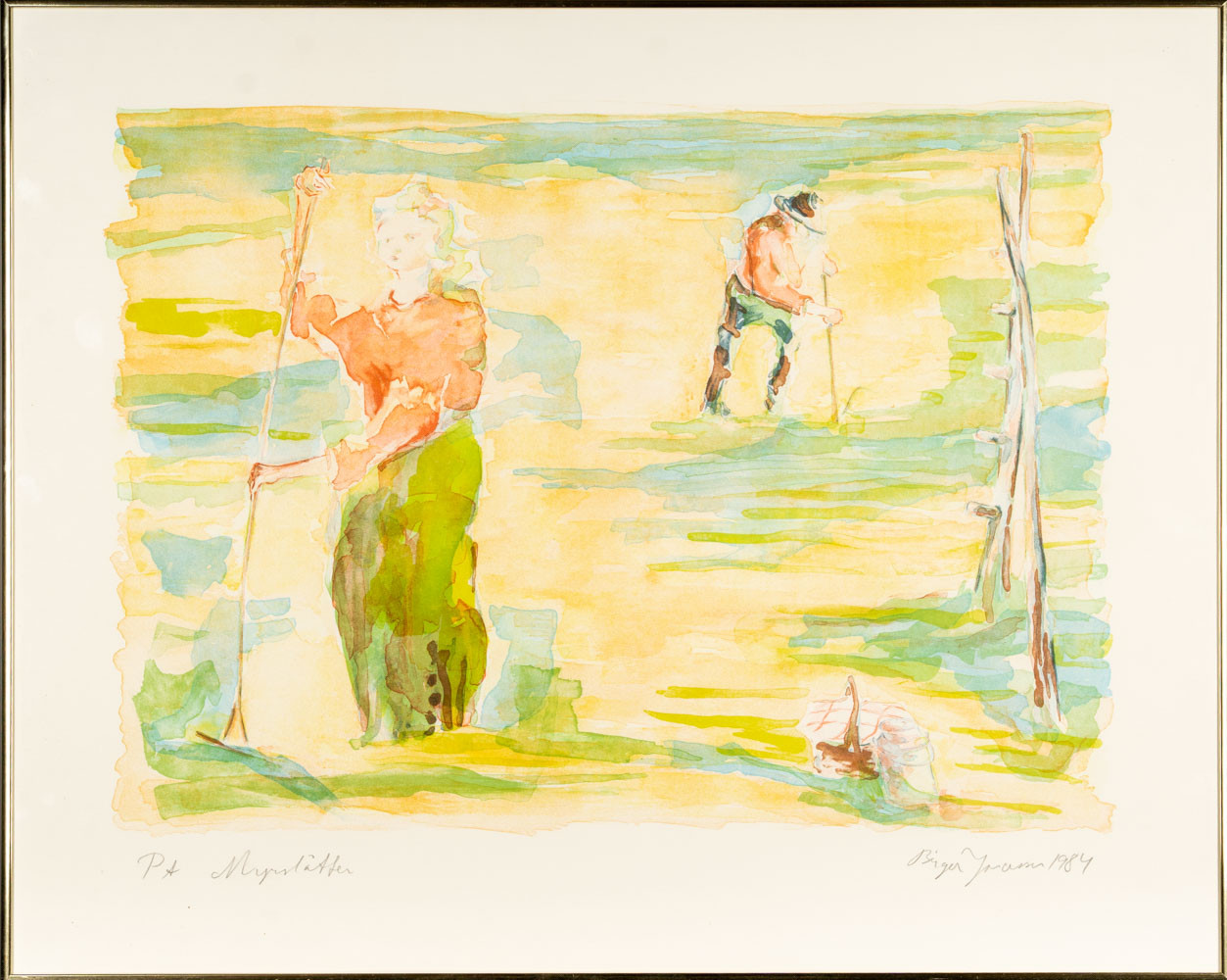 BIRGER JONASSON. Färglitografi, Figurmotiv, Signerad och Daterad 1984.