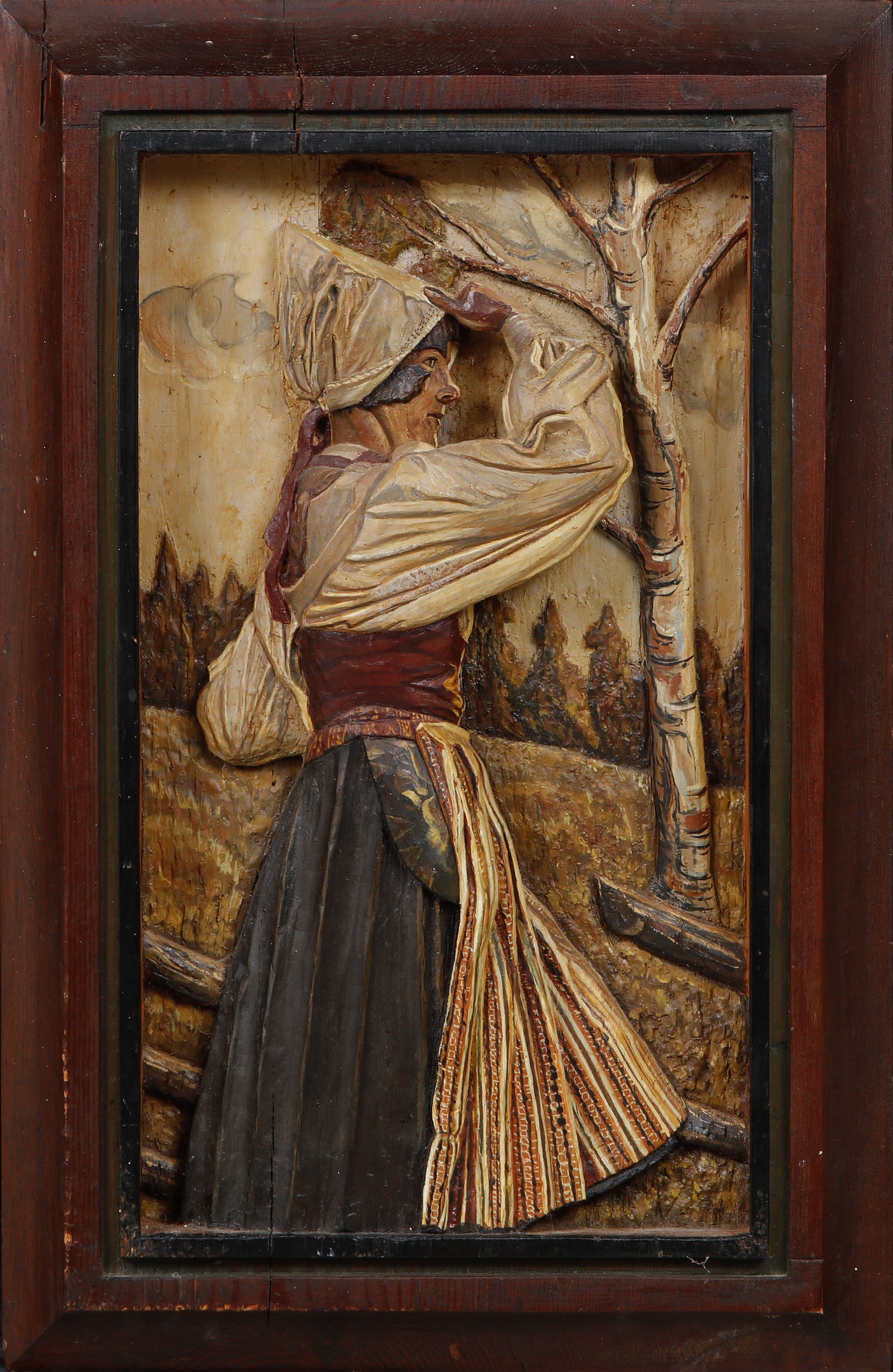 ANDERS BLANCK. "Leksands-kulla", väggrelief / skulptur, a tergo signerad och daterad Backa Rättvik 1937.