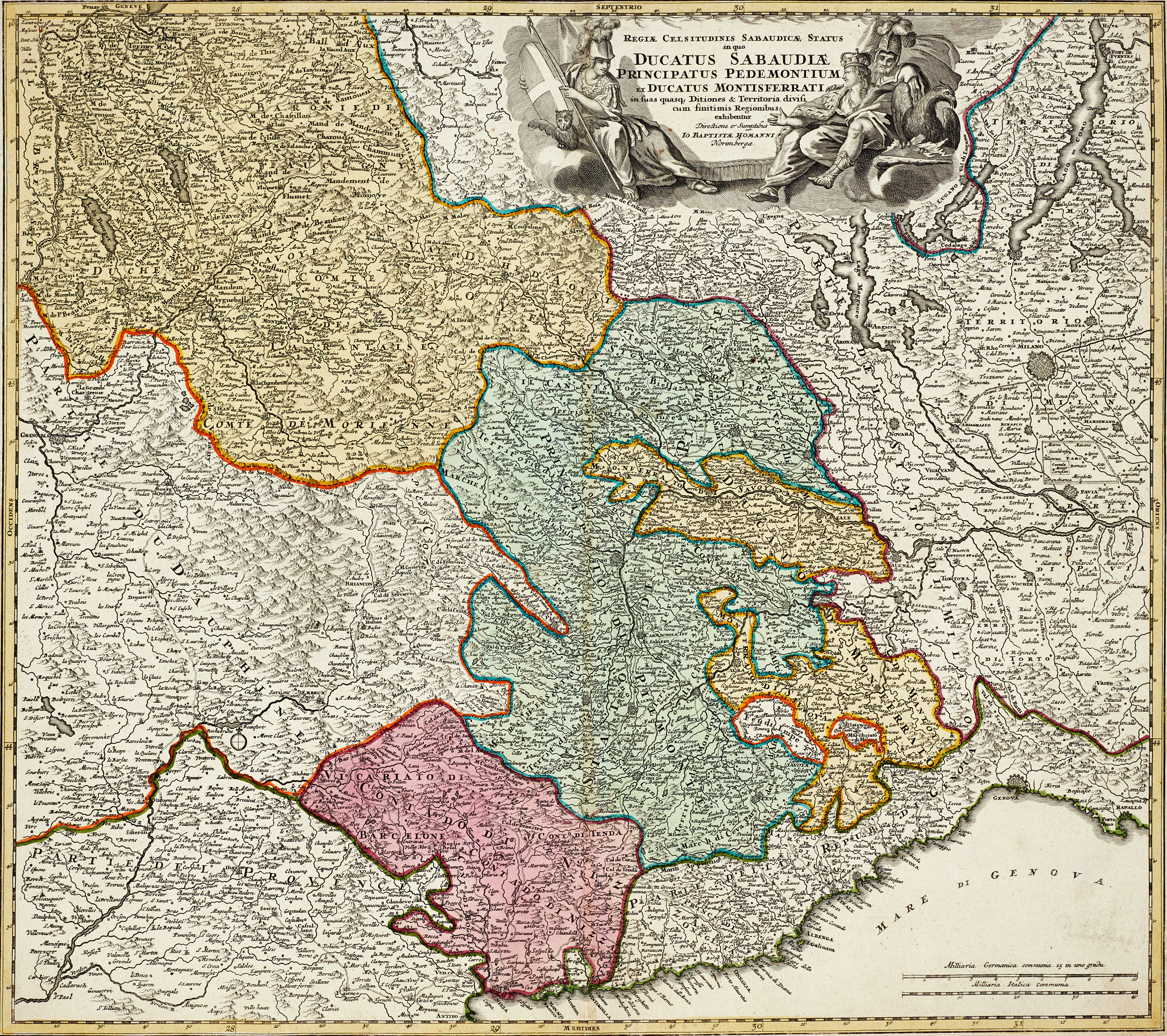 HOMANN, Ducatus Sabaudiæ Principatus Pedemontium et Ducatus Montisferrati, ca 1707.