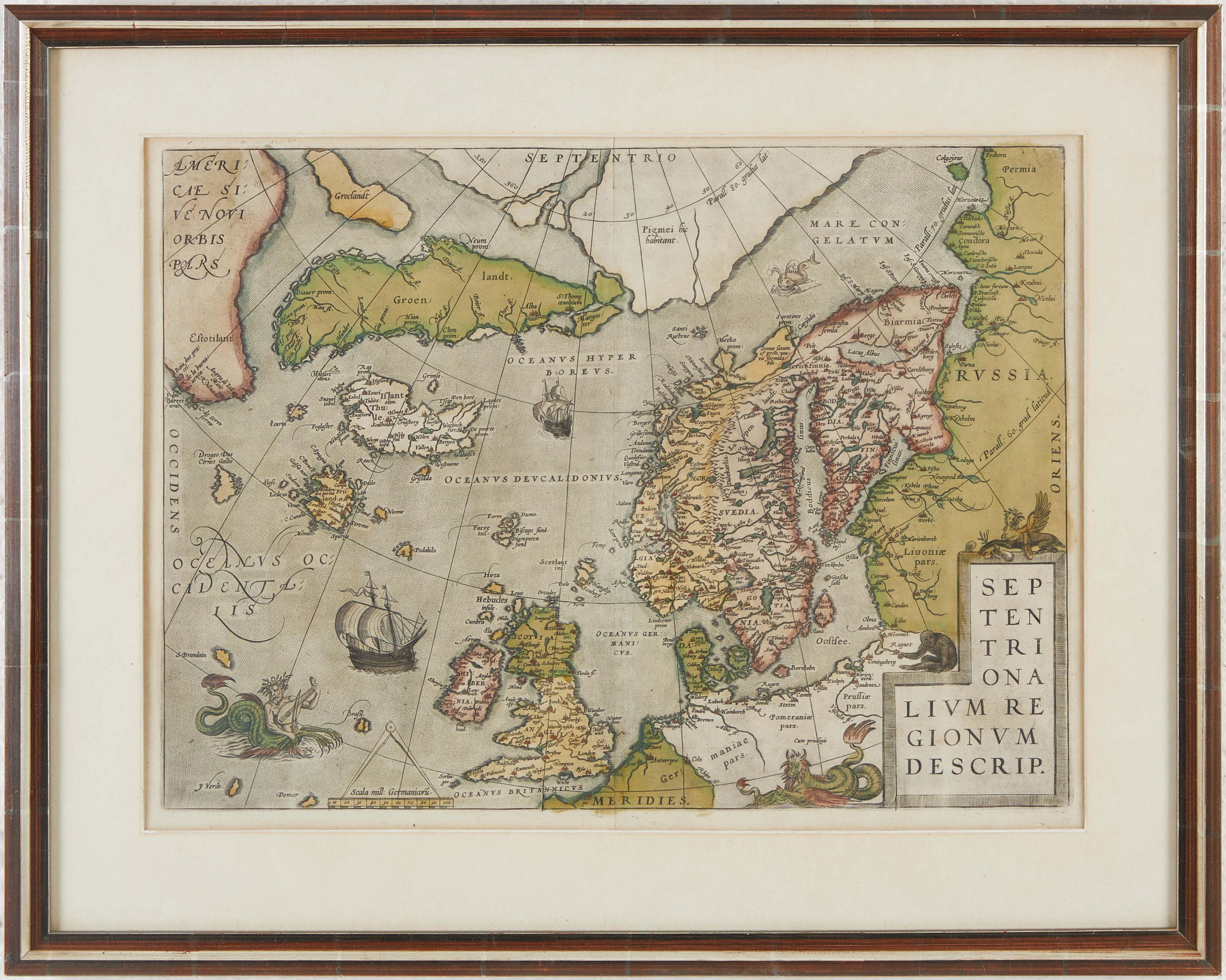 ORTELIUS KLASSISKA KARTA ÖVER SKANDINAVIEN, Antwerpen 1589.