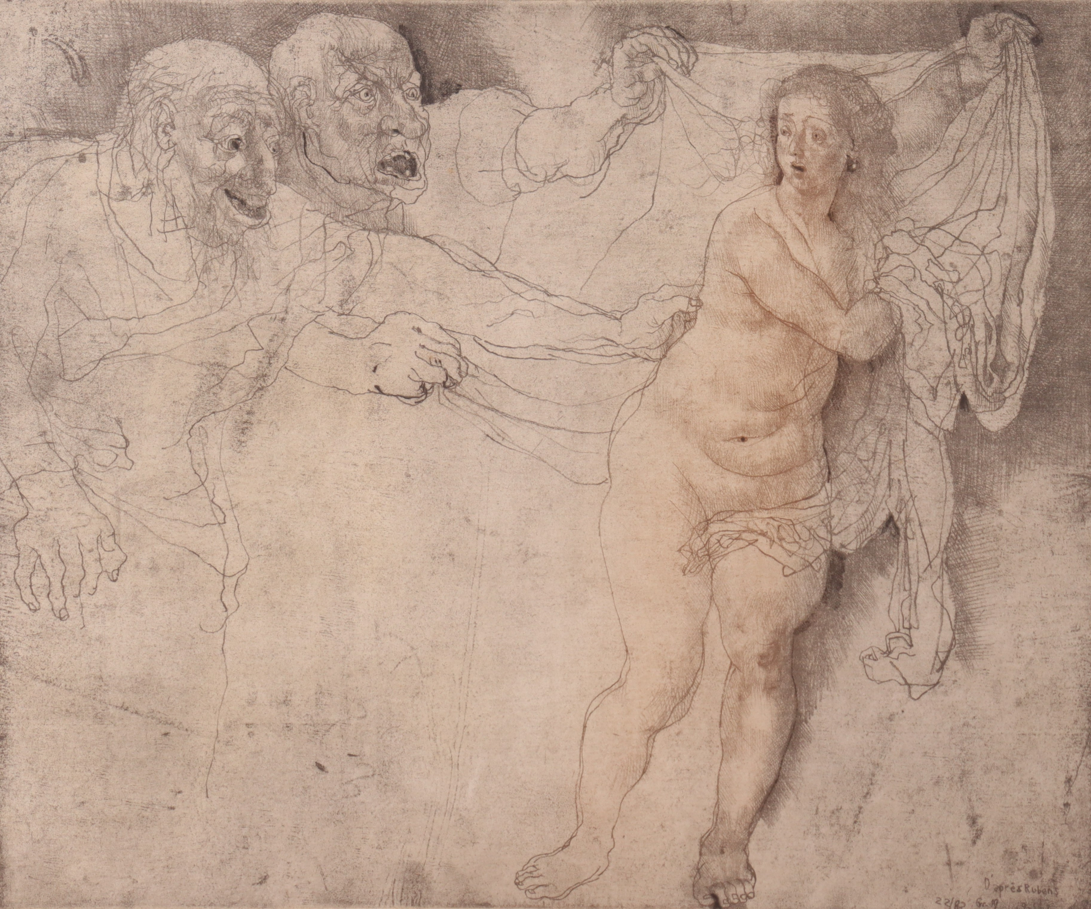 JIRI ANDERLE. etsning, "Venus and the Two Old Men" efter Rubens.