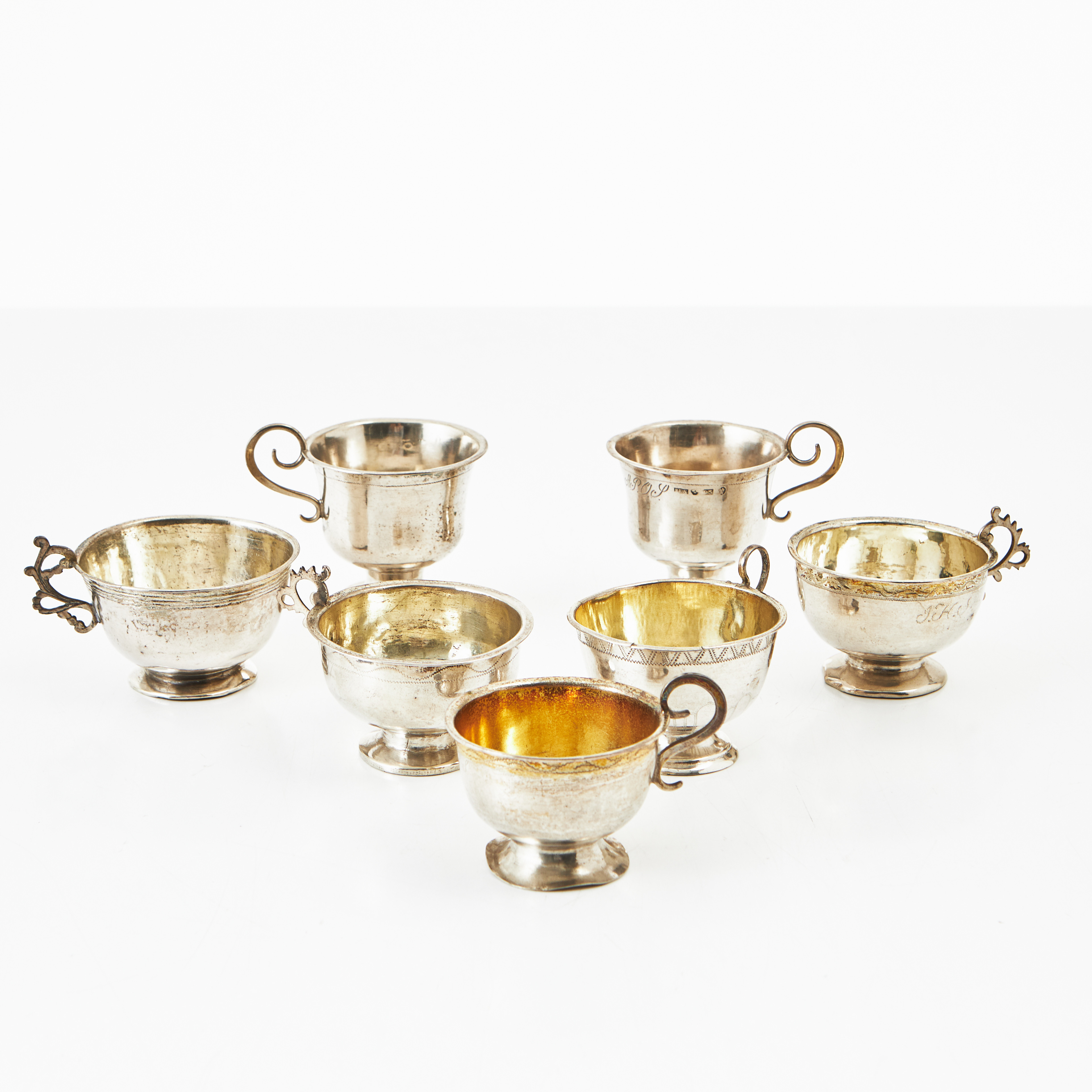 SUPKOPPAR, 7 st, silver, 17/1800-tal, bl.a Uppsala.