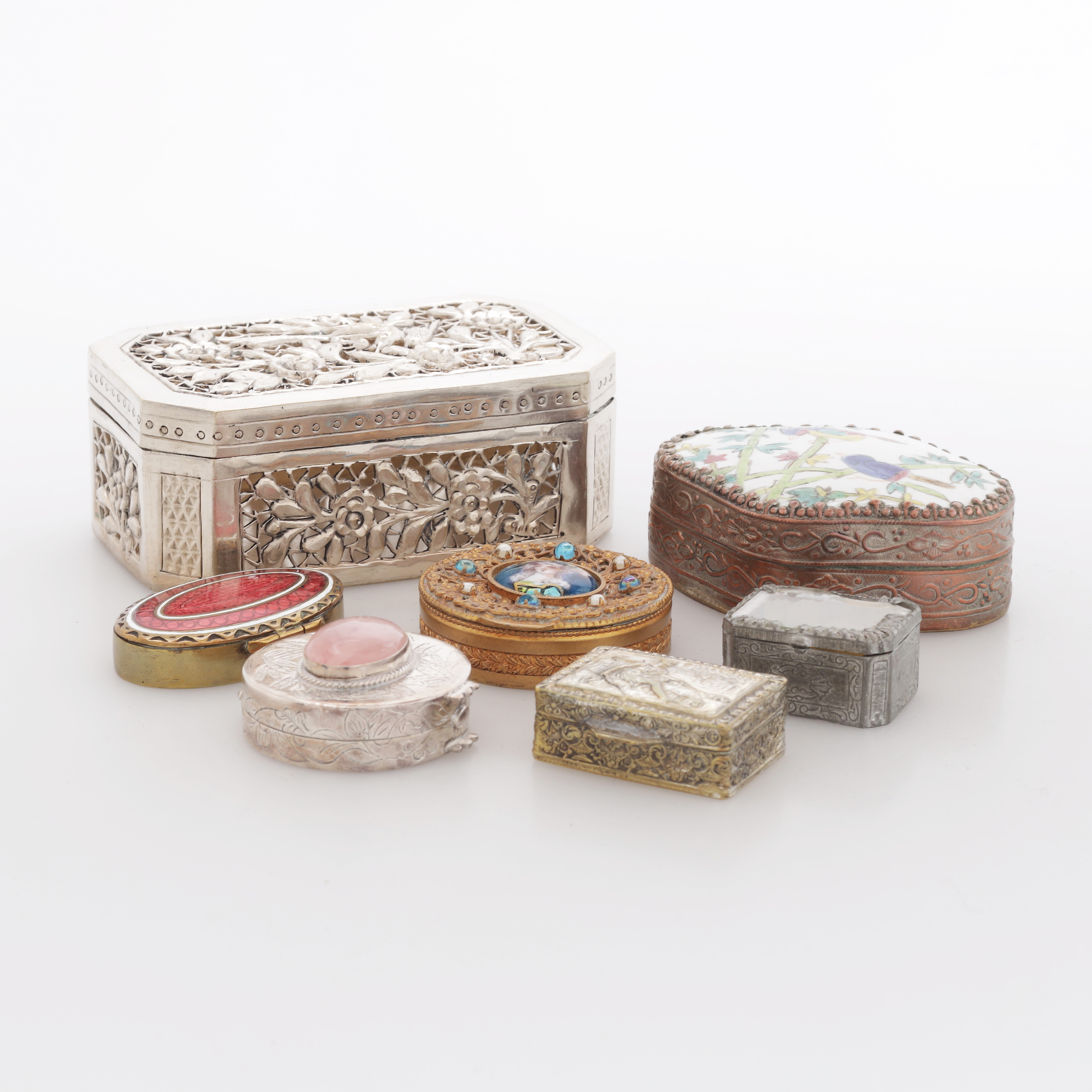 DOSOR, 7 st, nysilver, emalj, 1800/1900-tal.